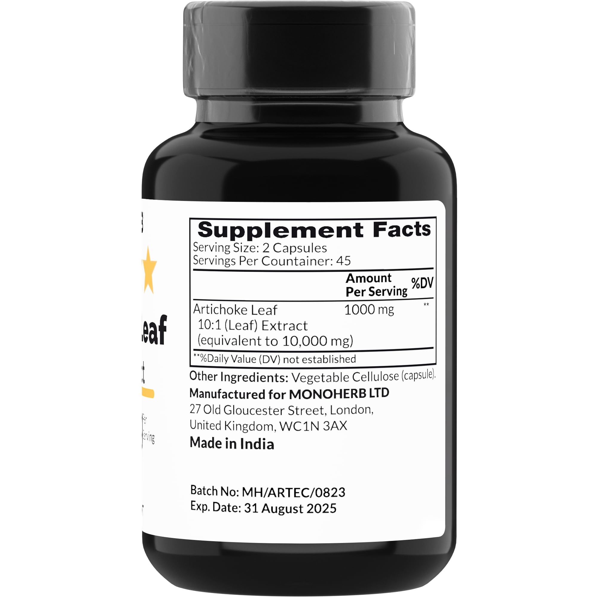 MONOHERB Artichoke Leaf Extract 1000 mg - 90 Vegetarian Capsules