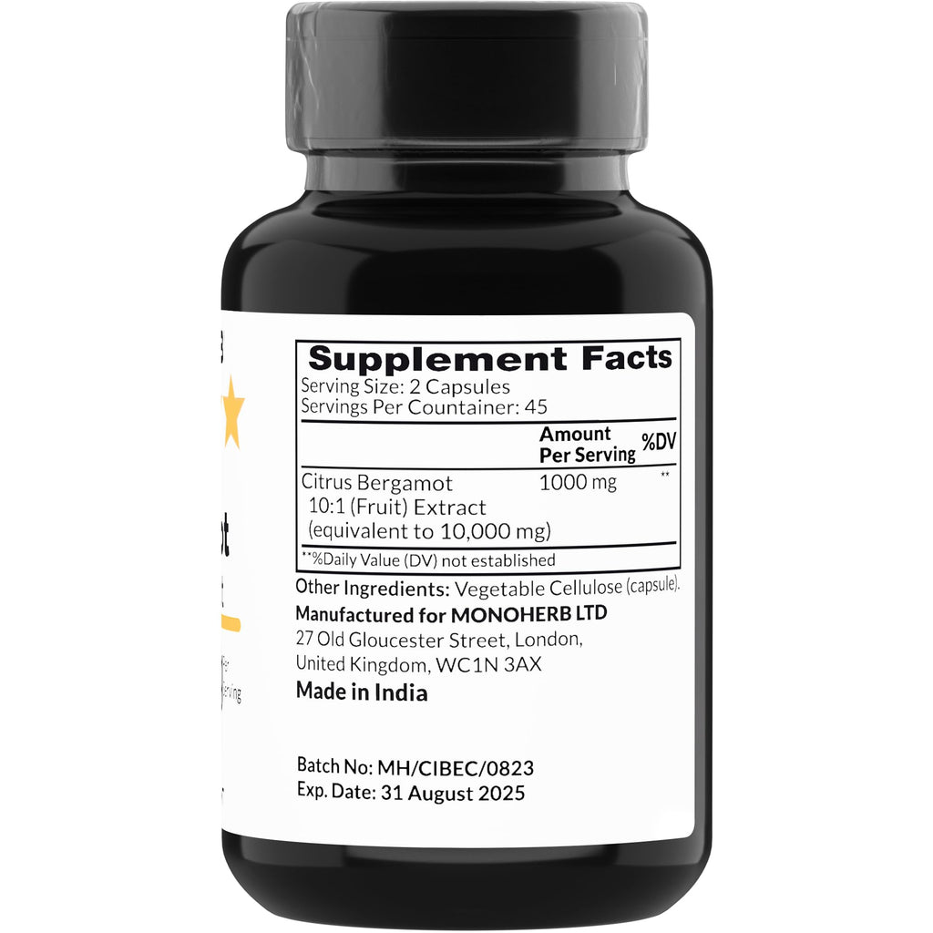MONOHERB Citrus Bergamot Extract 1000 mg - 90 Vegetarian Capsules | Extra Strength 10X