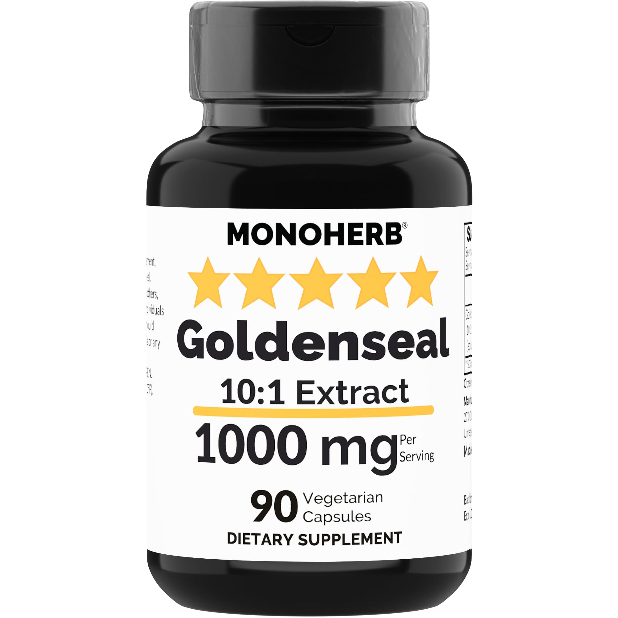 MONOHERB Goldenseal Extract 1000 mg - 90 Vegetarian Capsules | Extra Strength 10X