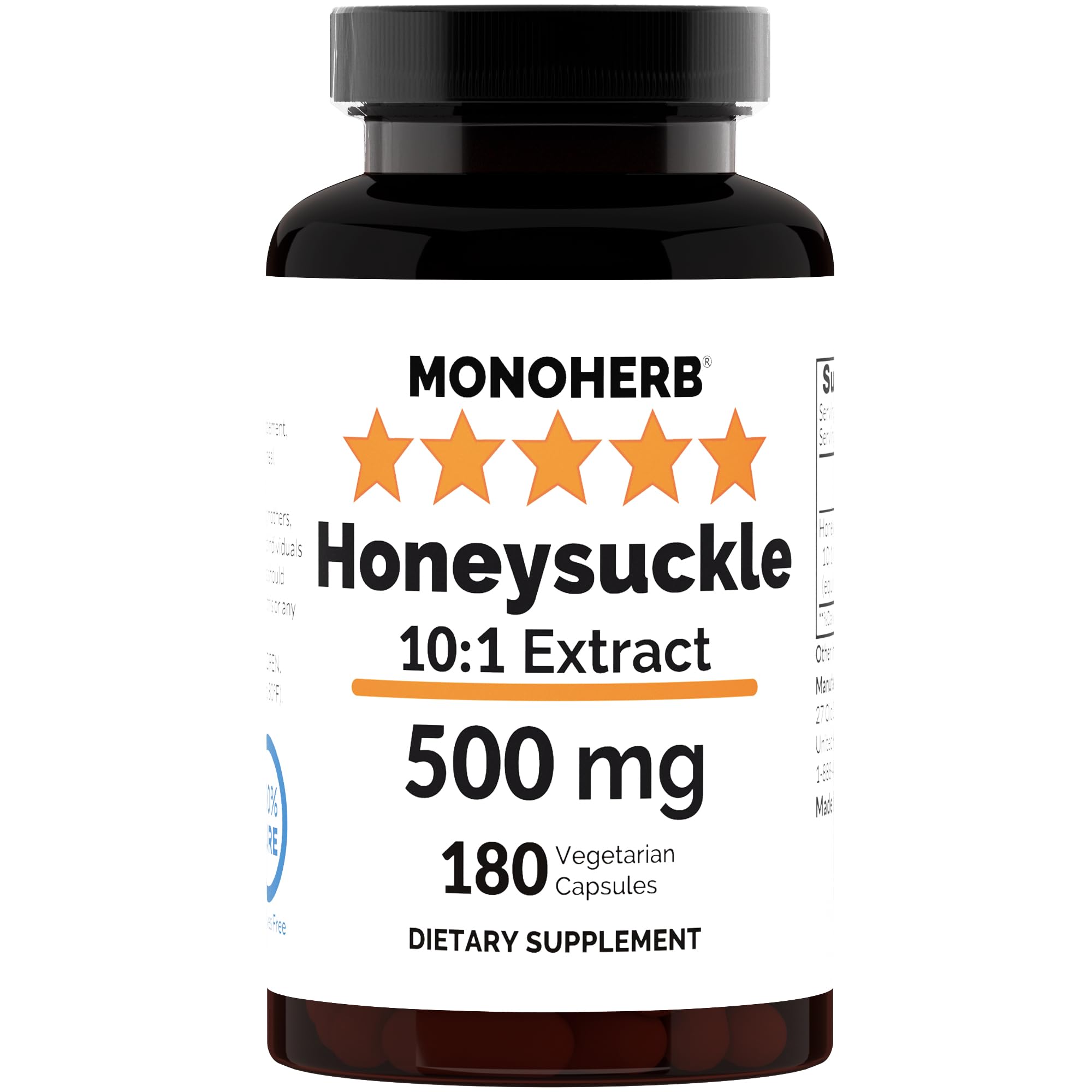 MONOHERB Honeysuckle Extract 500 mg - 180 Capsules | Extra Strength 10X Formula