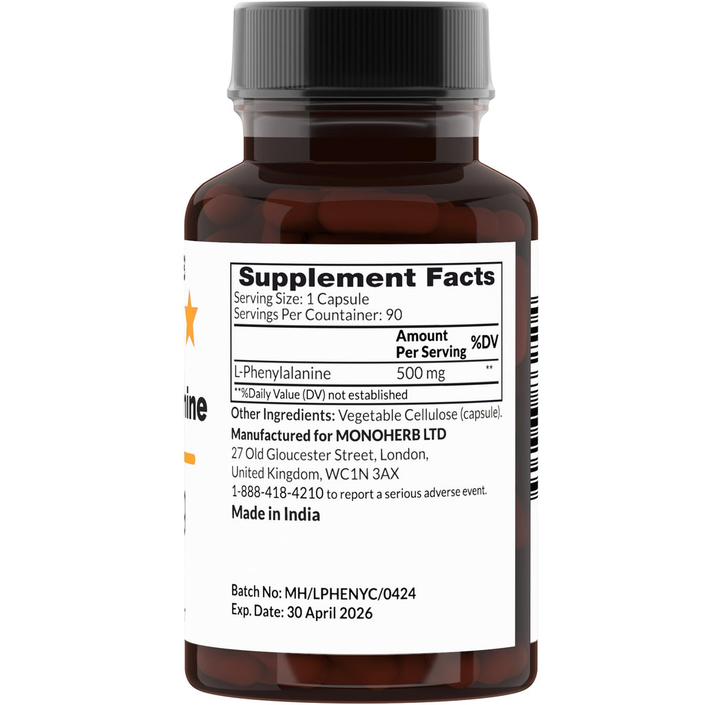 MONOHERB L-Phenylalanine 500 mg – 90 Veg Capsules