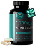 Monolaurin 1000mg Capsules - Pure Glycerol & Lauric Acid from Coconut - 240 Count - Vegan, Non-GMO, Soy Free