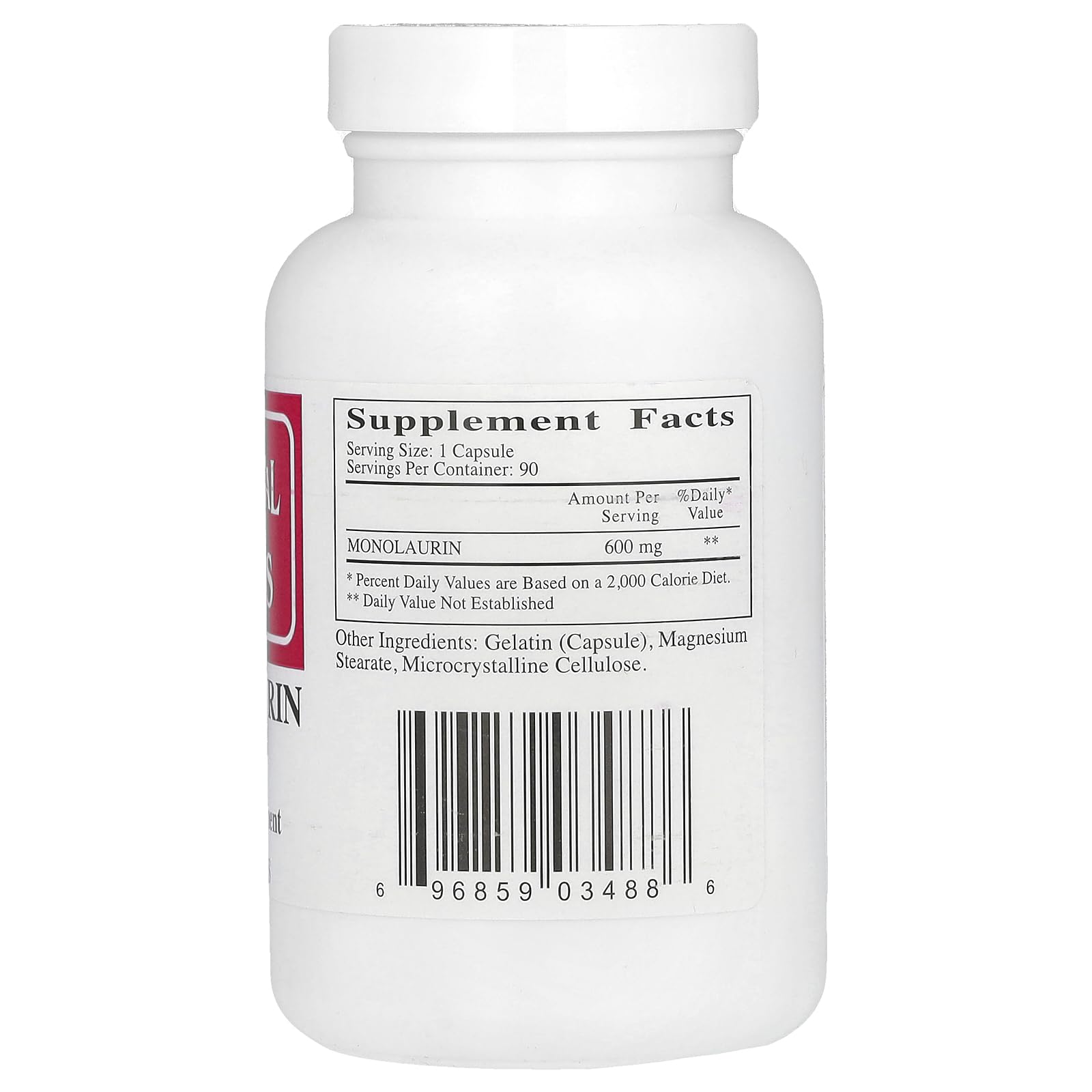 Ecological Formulas Monolaurin 600 mg Capsules, Creamy White, 90 Count (MONOL-600-90) | Immune Support