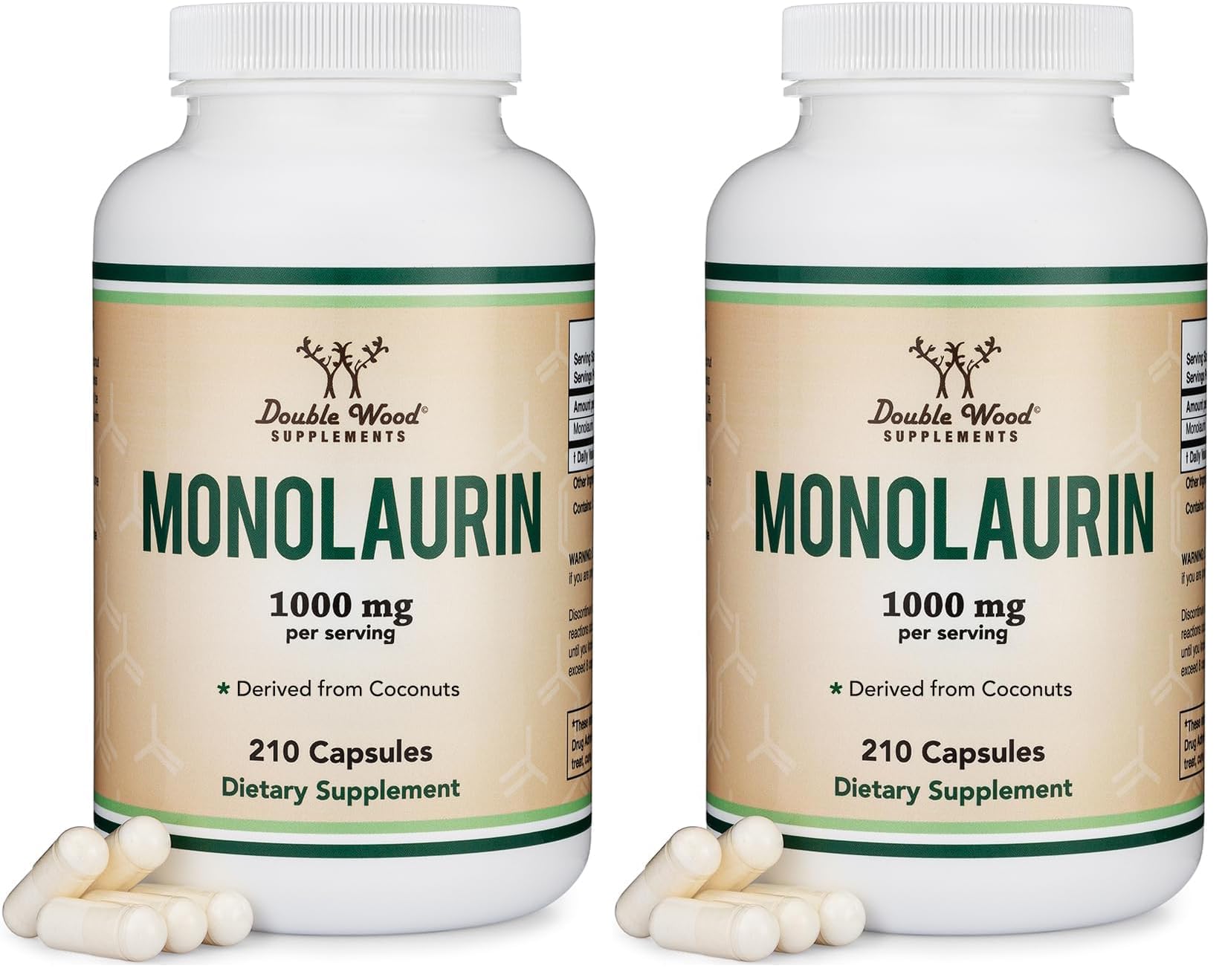 Double Wood Monolaurin Immune Support – 1,000mg per Serving, 210 Capsules (Vegan, Non-GMO, Gluten Free) – Pack of 2