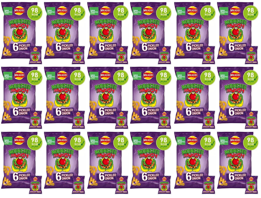 18 x Walkers Monster Munch Pickled Onion Multipack Snacks 6X20G