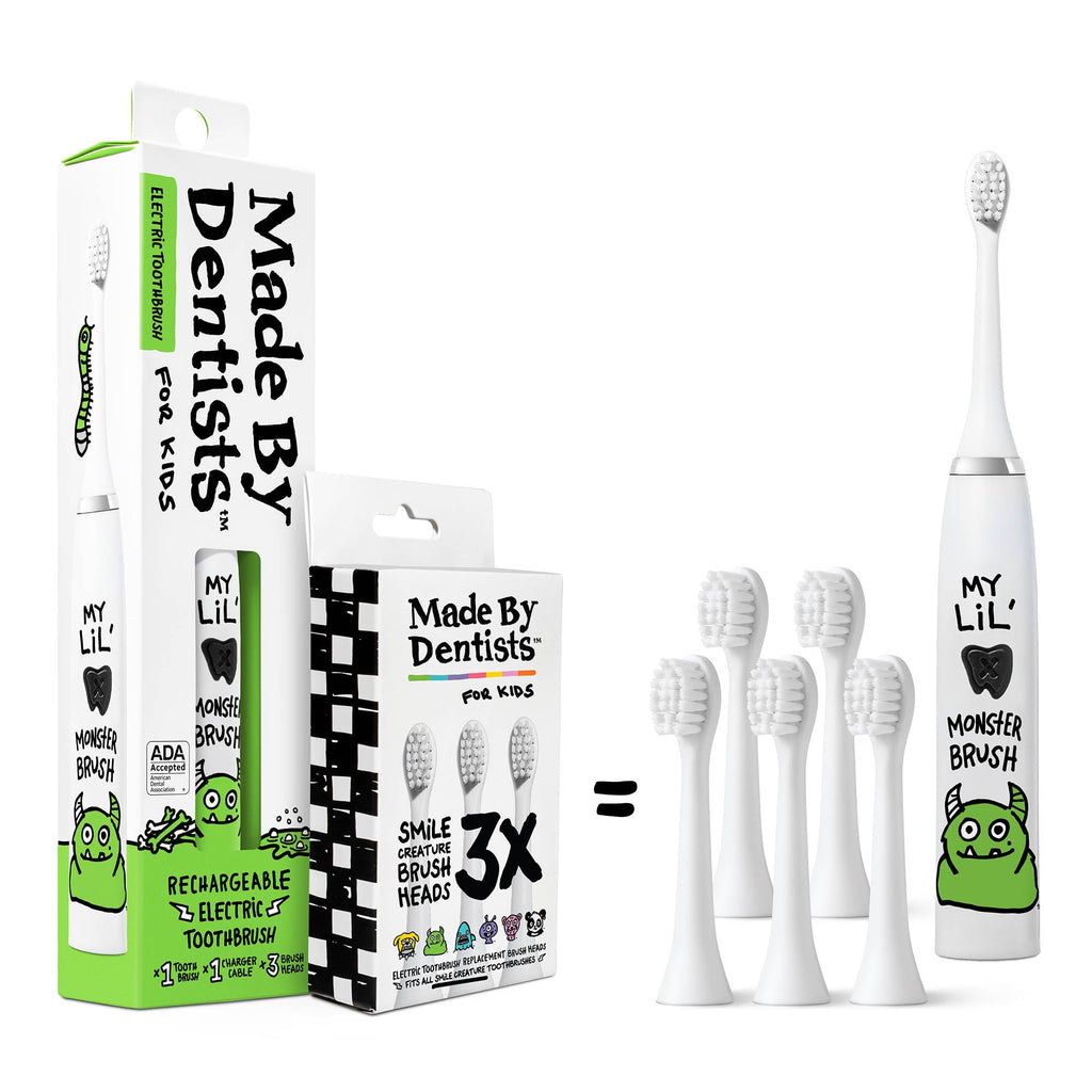 Monster Kids Electric Toothbrush – Made by Dentists, Rechargeable, 2-Min Timer, 6 Heads