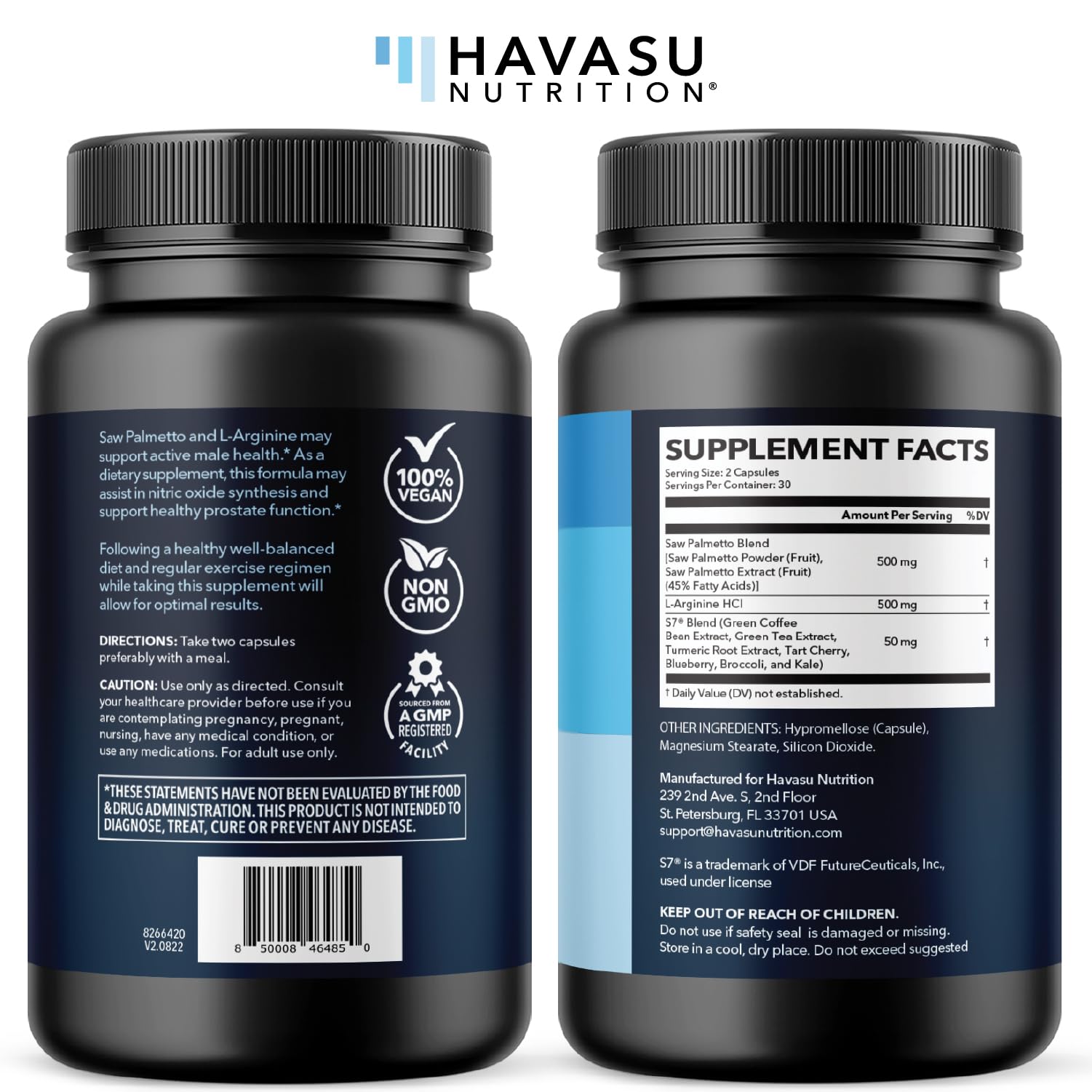 Saw Palmetto 500mg + L-Arginine 500mg — Prostate Health, Urinary Support & Endurance (60 Count) — Vegan, Non-GMO