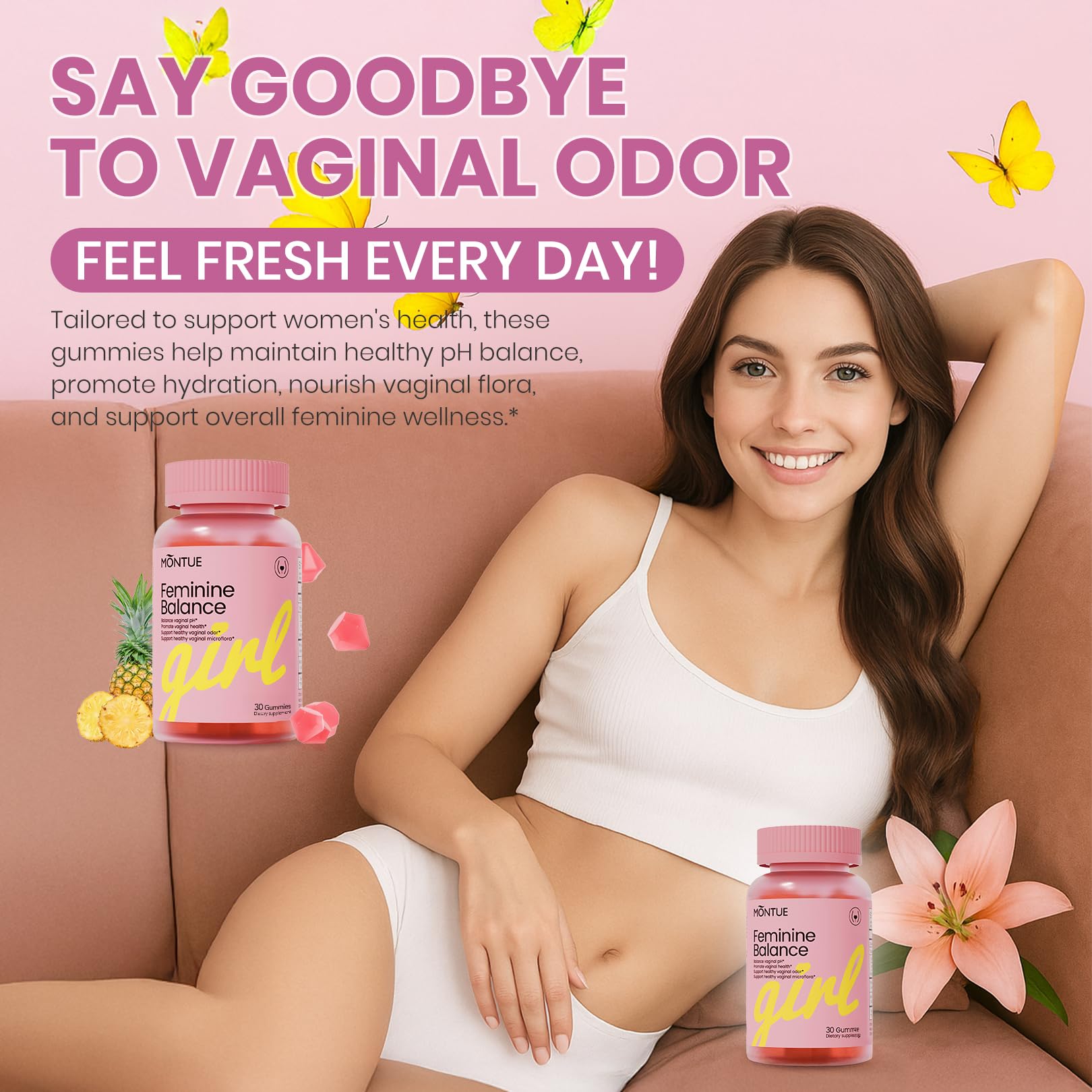 Montue Premium Diamond Feminine Balance Gummies – pH Balance, Probiotics, Prebiotics, Vegan