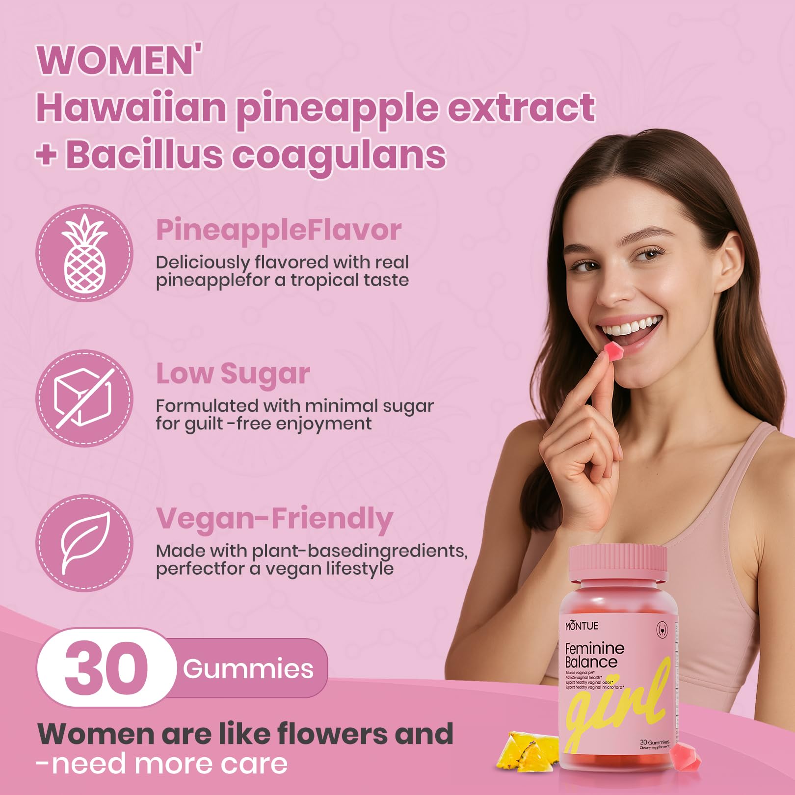 Montue Premium Diamond Feminine Balance Gummies – pH Balance, Probiotics, Prebiotics, Vegan