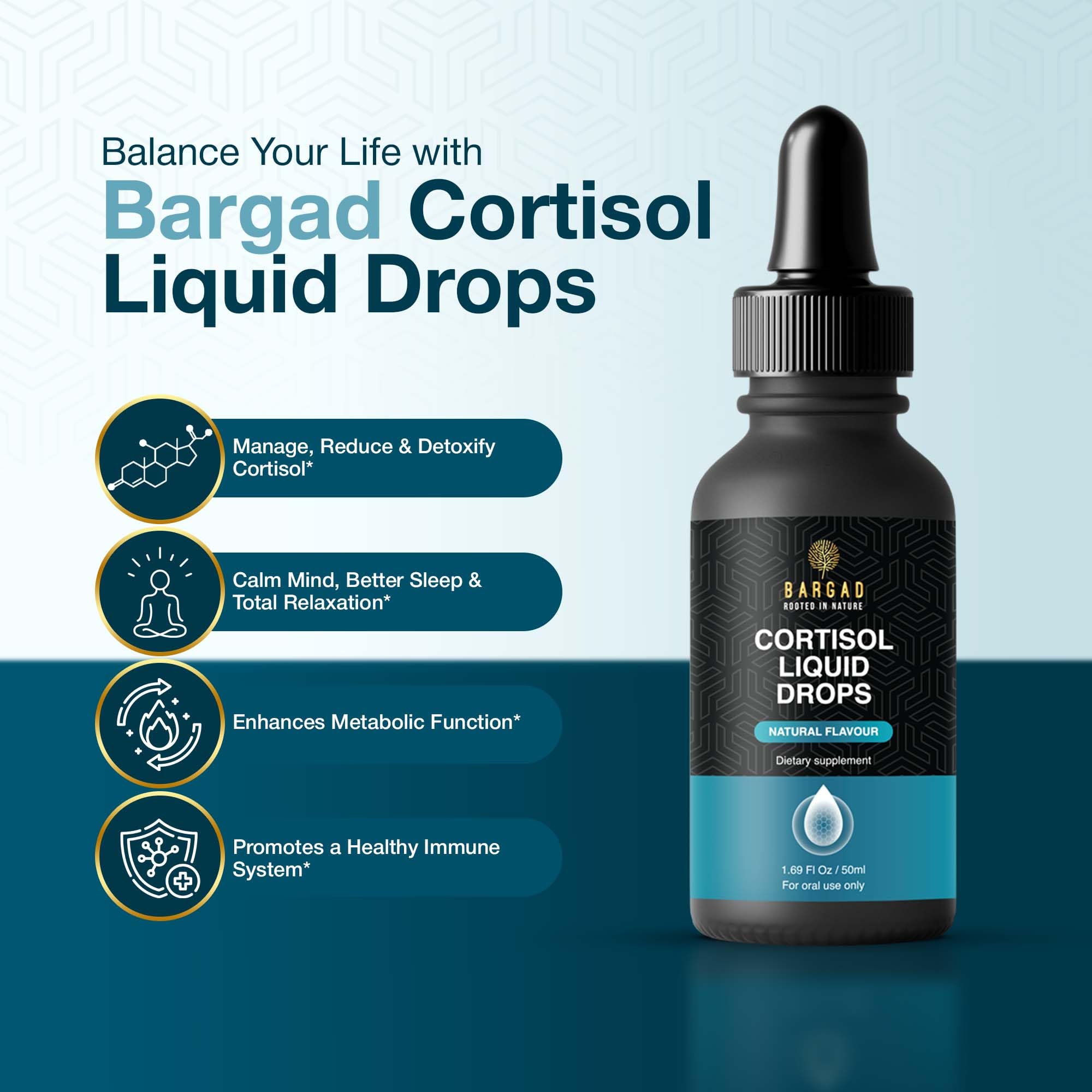 Bargad Cortisol Drops – Natural Stress Support & Mood Balance (Alcohol-Free, 2 fl oz)