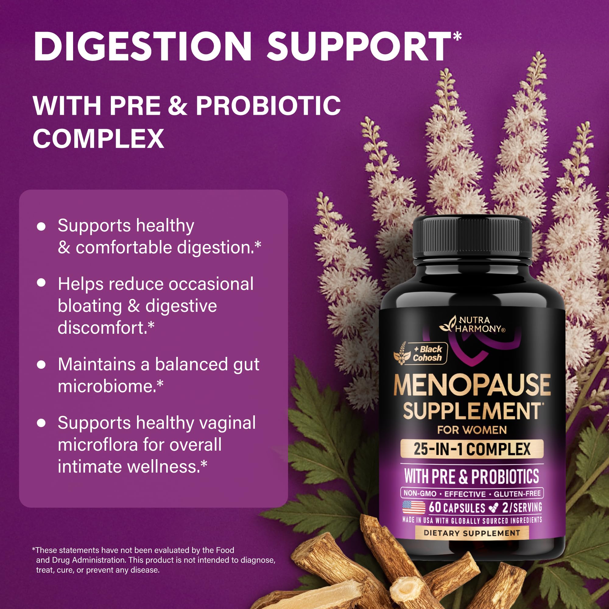 Menopause Supplements 25-in-1: Dong Quai & Black Cohosh | Made in USA