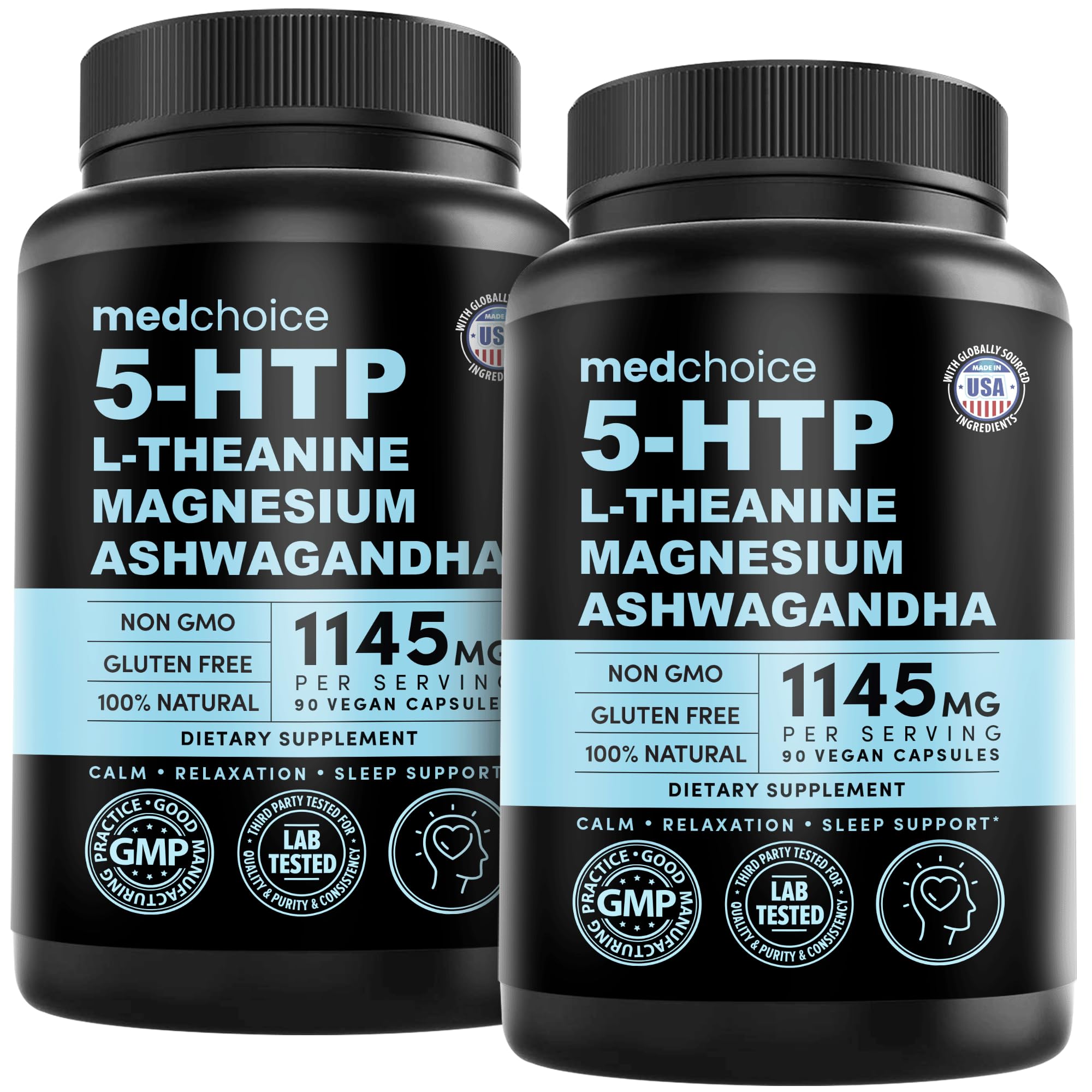 15-in-1 Mood Support Supplement - 5-HTP 200mg + L-Theanine, Magnesium & Ashwagandha