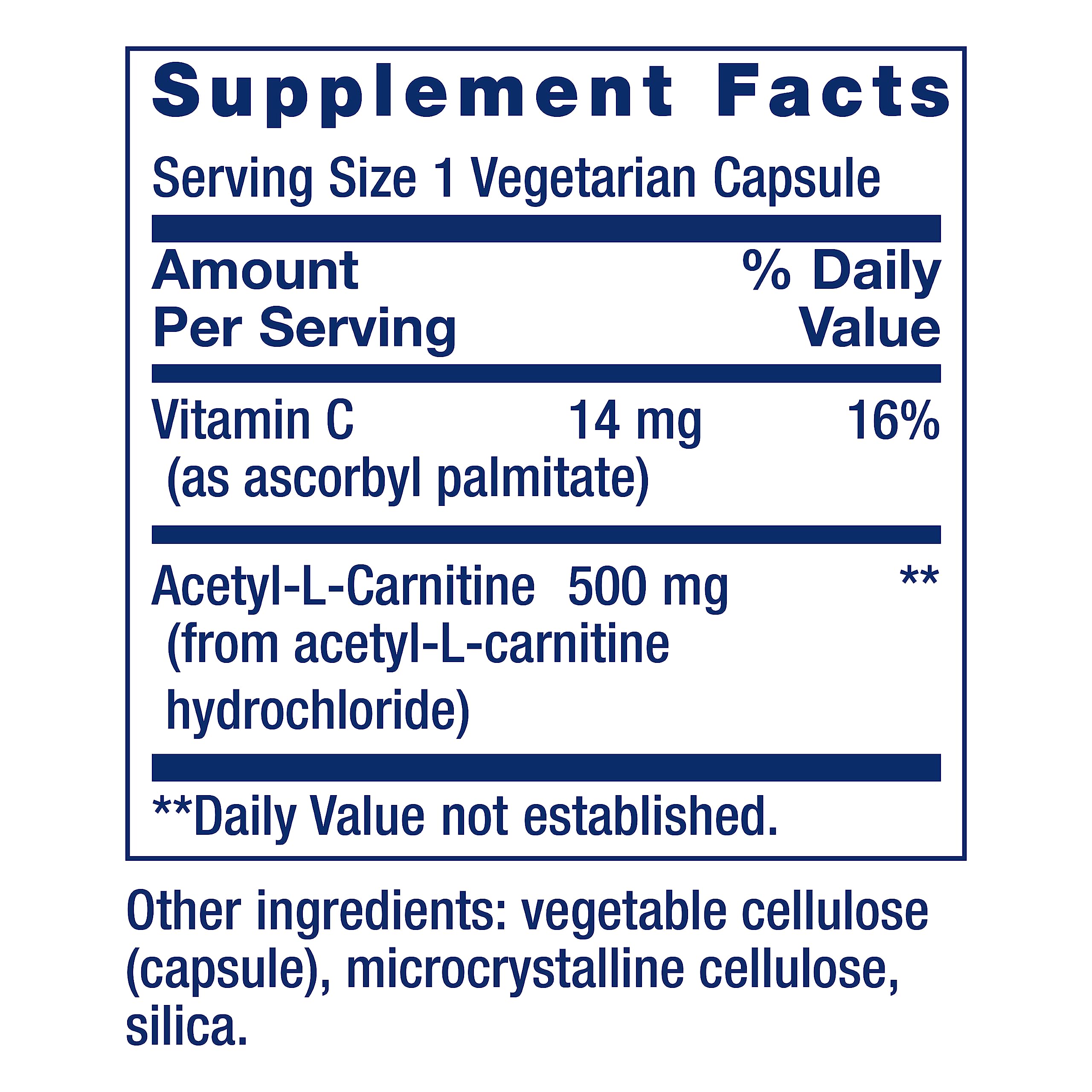 Acetyl-L-Carnitine with Vitamin C for Brain & Nerve Health | 3-Month Supply | Gluten-Free, Non-GMO, Vegetarian | 100 Capsules