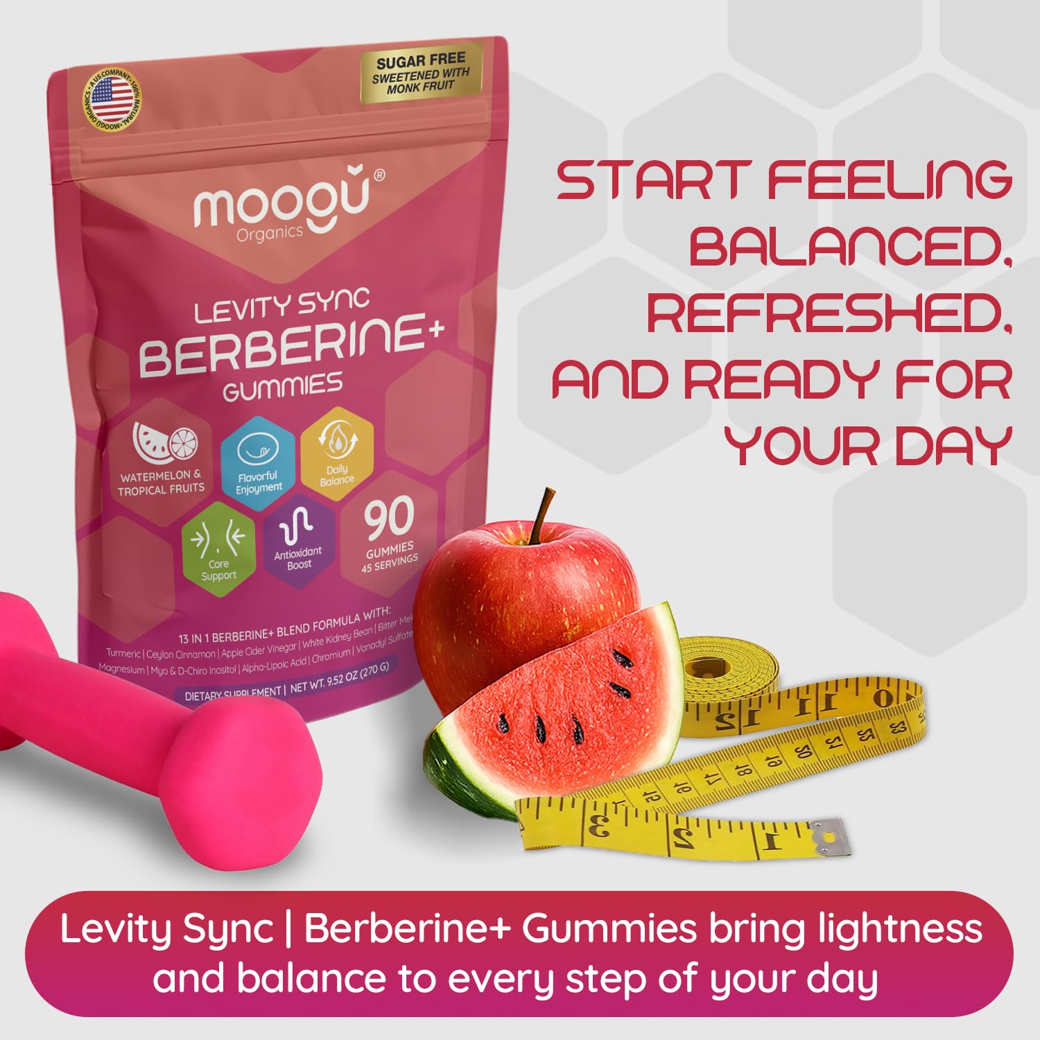 Moogǔ Organics Berberine Gummies – Turmeric, Cinnamon, Alpha-Lipoic Acid (90 ct)