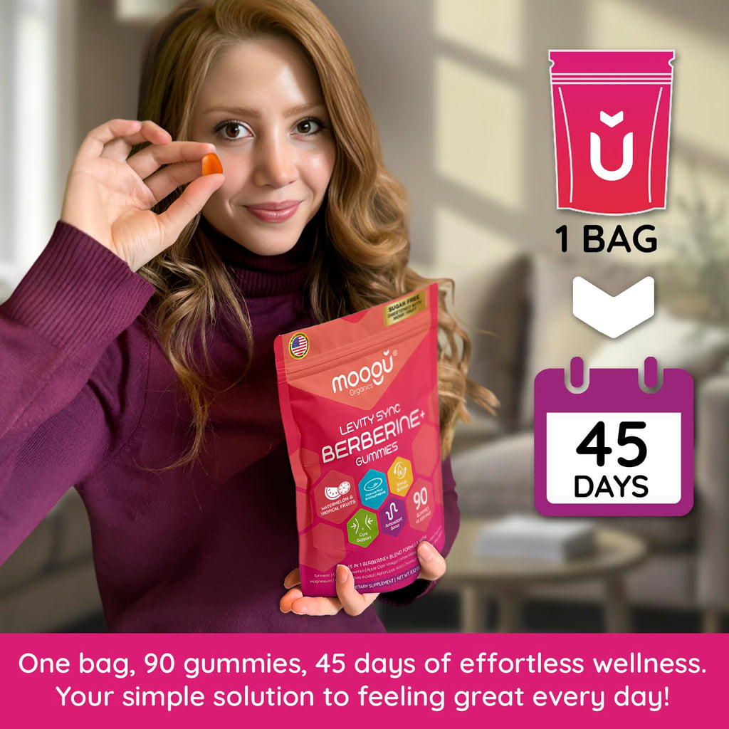 Moogǔ Organics Berberine Gummies – Turmeric, Cinnamon, Alpha-Lipoic Acid (90 ct)