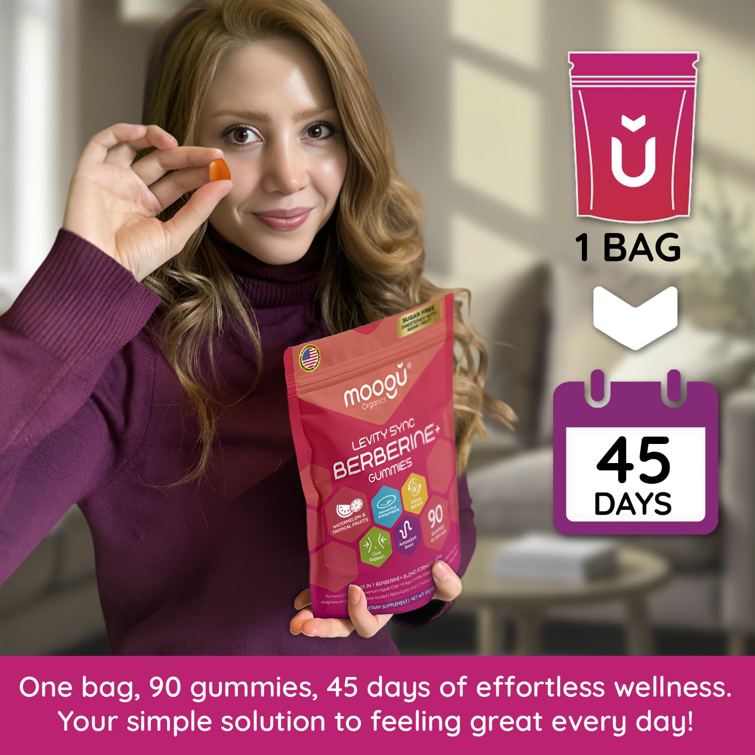 Moogǔ Organics Berberine Gummies – Turmeric, Cinnamon, Alpha-Lipoic Acid (90 ct)