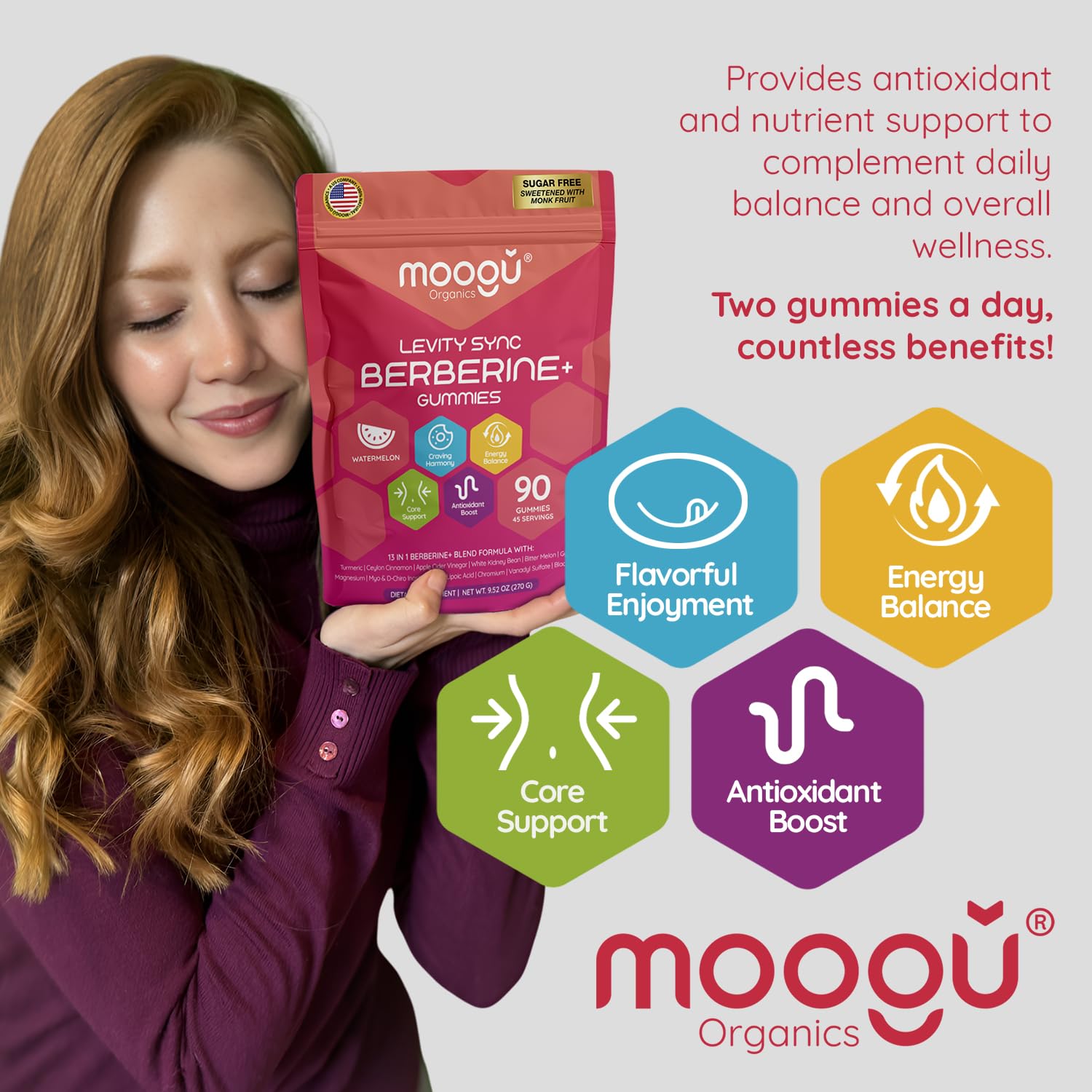 Moogǔ Organics Berberine Gummies – Turmeric, Cinnamon, Alpha-Lipoic Acid (90 ct)