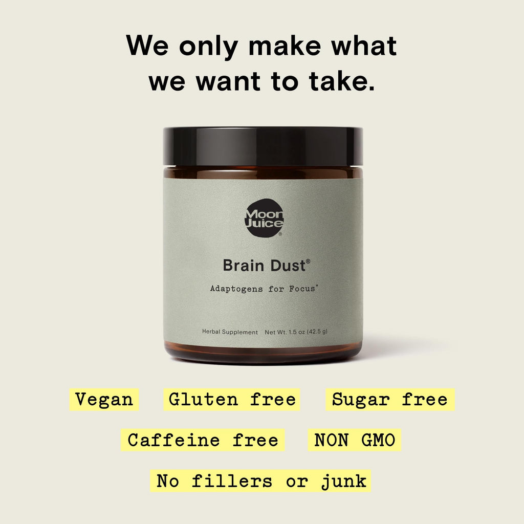 Moon Juice Brain Dust - Adaptogenic Mushroom Support for Focus, Memory & Clarity | Lion’s Mane, Ginkgo Biloba & Ashwagandha - Caffeine-Free, Vegan - 1.5 oz