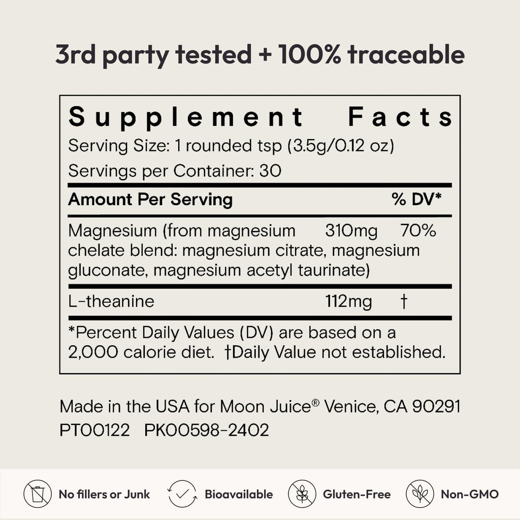 Moon Juice Magnesi-Om Magnesium Powder with L-Theanine | Sleep, Calm & Digestive Support | 30 Servings