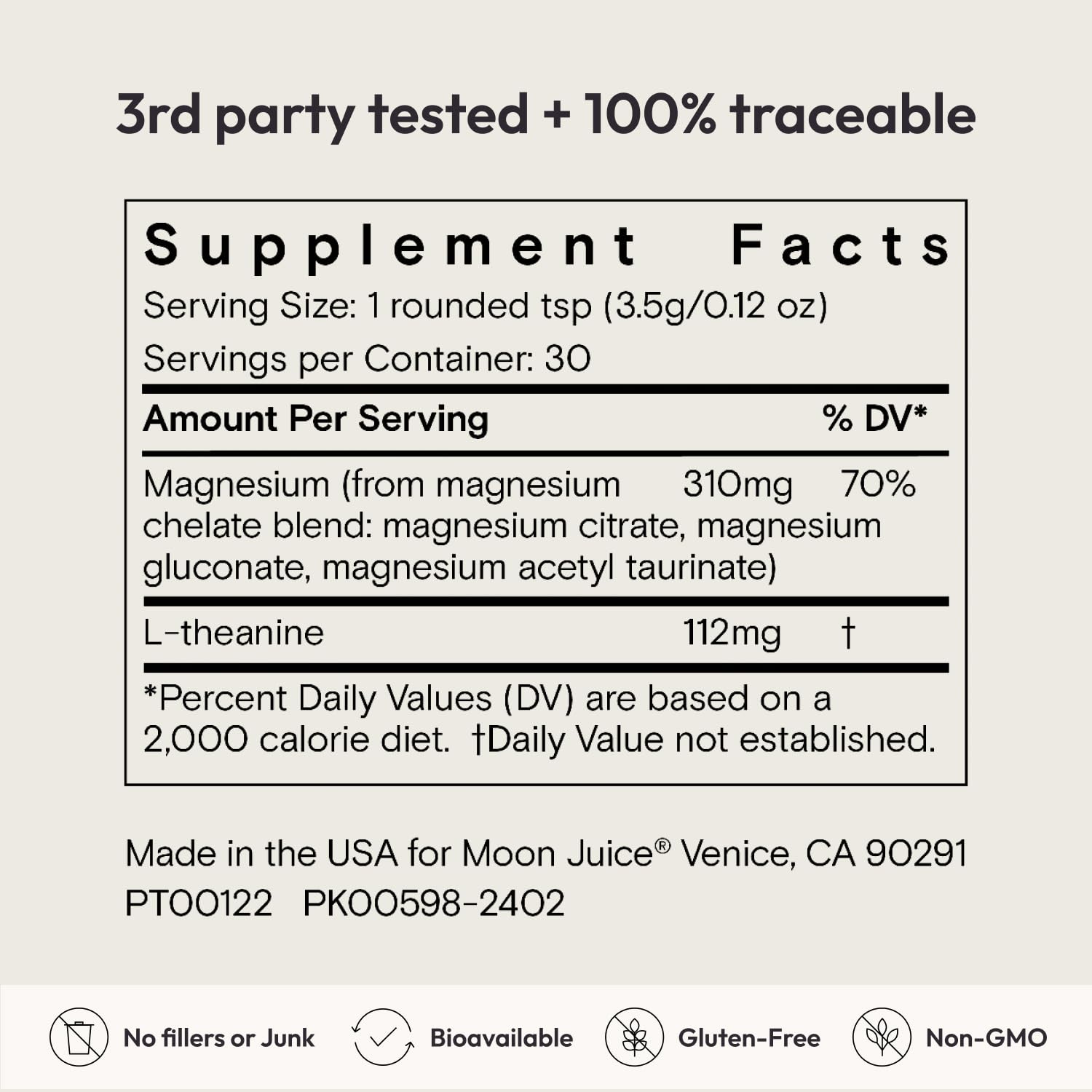 Moon Juice Magnesi-Om Magnesium Powder with L-Theanine | Sleep, Calm & Digestive Support | 30 Servings