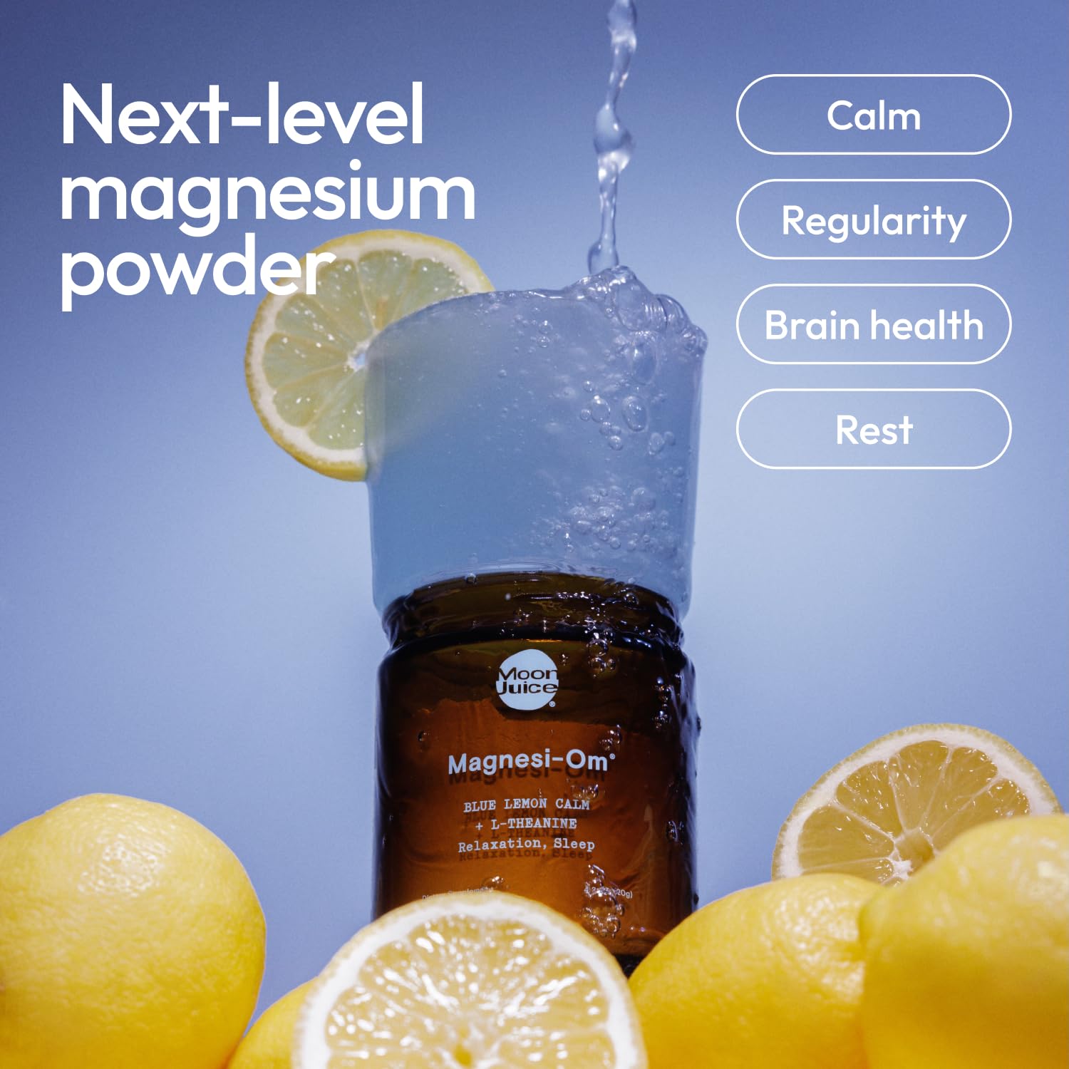 Moon Juice Magnesi-Om Magnesium Powder – Chelated Magnesium + L-Theanine for Rest, Relaxation & Regularity – Vegan & Non-GMO – Blue Lemon, 4.2 oz