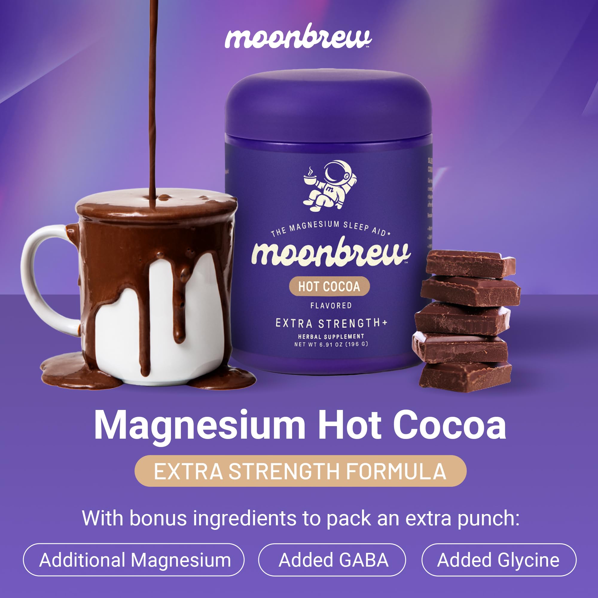 MoonBrew Nighttime Extra Strength Magnesium Hot Cocoa – Melatonin-Free Sleep Support Drink Mix