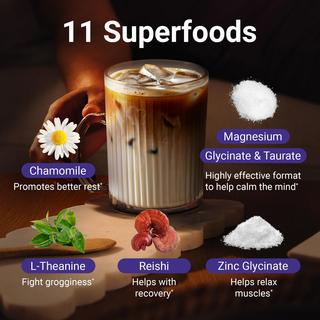 MoonBrew Nighttime Magnesium Vanilla Latte Mix — Melatonin-Free Sleep Drink with Magnesium Glycinate, L-Theanine & Chamomile