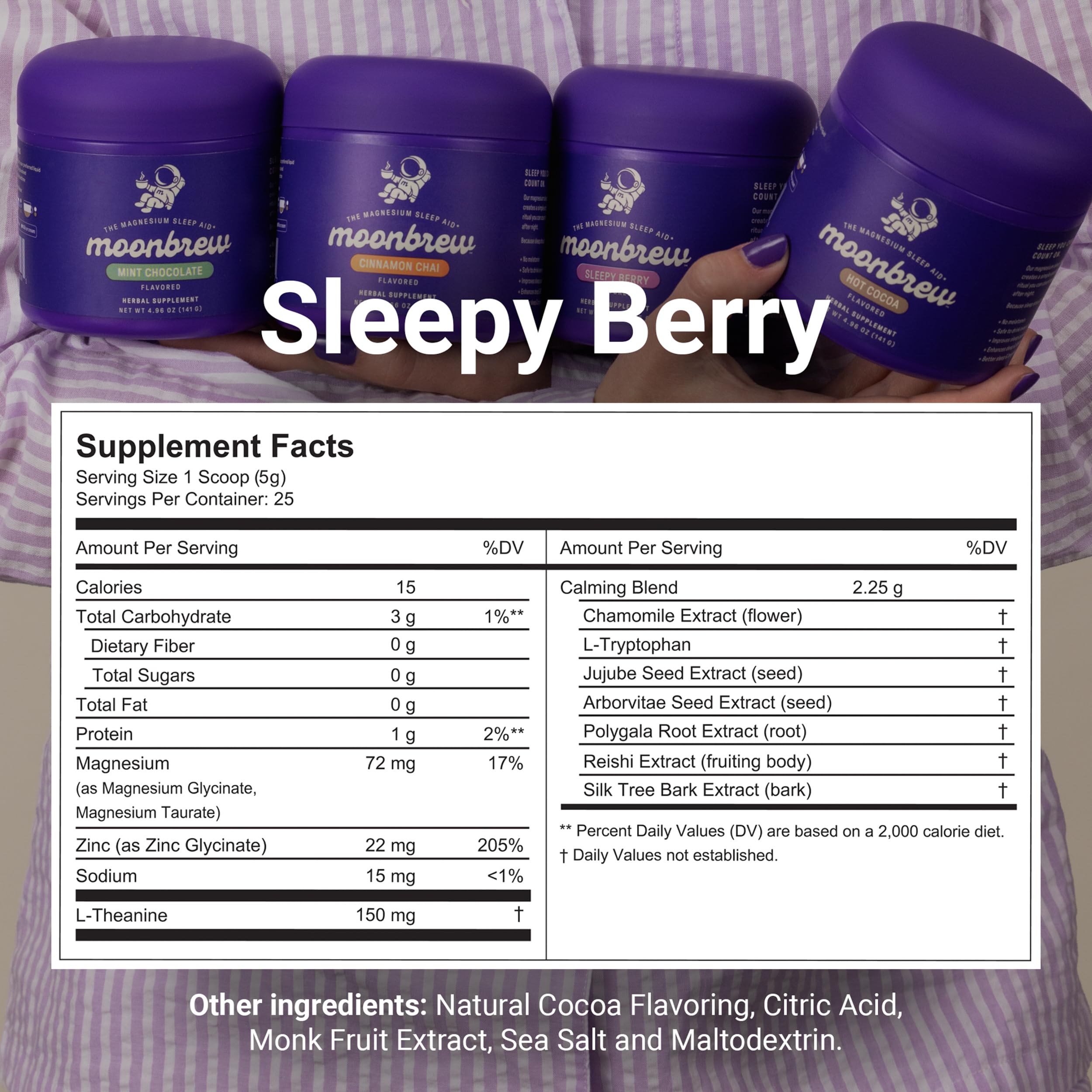 MoonBrew Nighttime Magnesium Sleepy Berry Smoothie – 3-Pack, Melatonin-Free Sleep Support with L-Theanine, Chamomile & Zinc Glycinate | 75 Servings