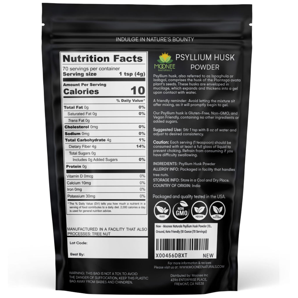 Moonee Naturals Psyllium Husk Powder - 10 oz, Gluten Free, Keto