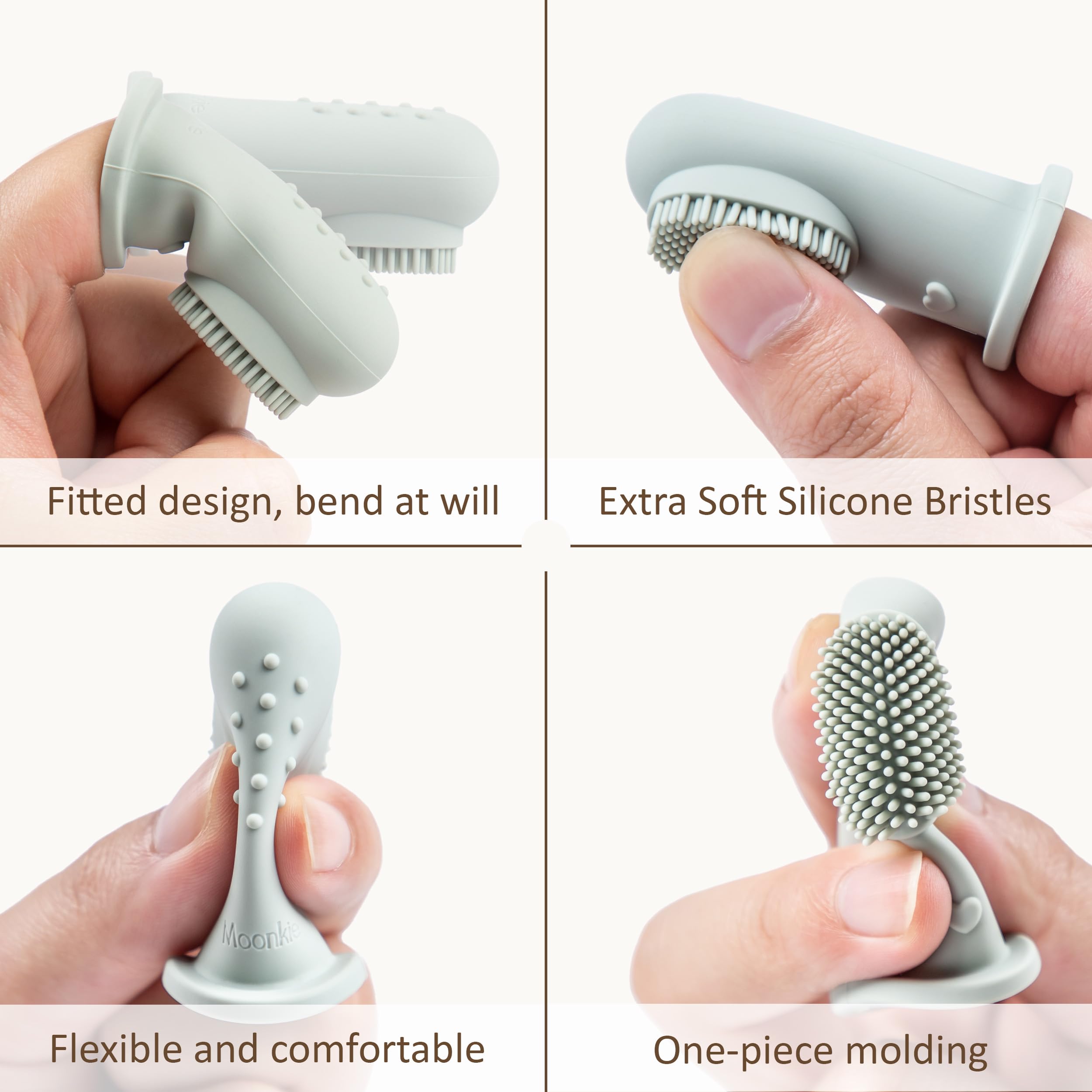 Moonkie Baby Finger Toothbrush Kit - 4 Pcs Small & Large for 3 Months+ | Blush/Pale Mauve, Clay/Ivory