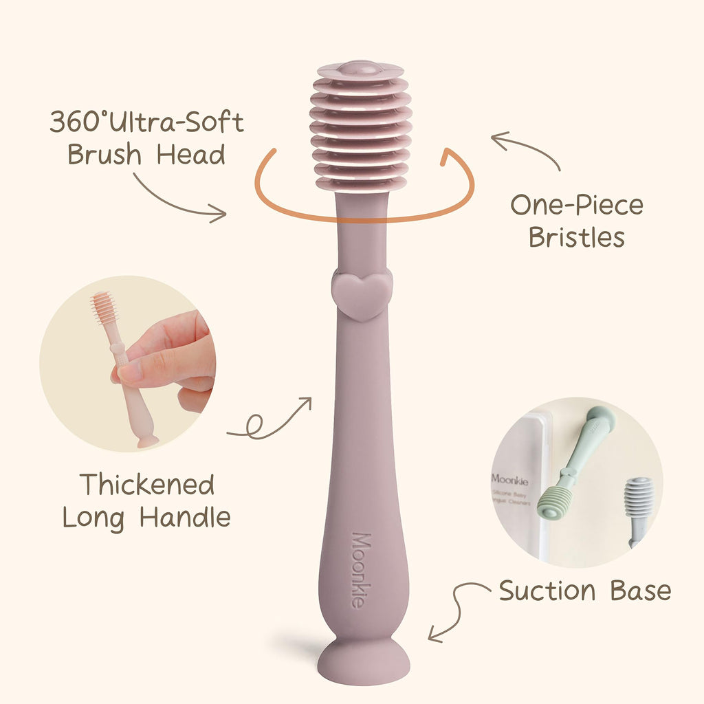 Moonkie Baby Finger Toothbrush & Tongue Cleaner Kit – 2 Pcs, 3 Months+, Blush