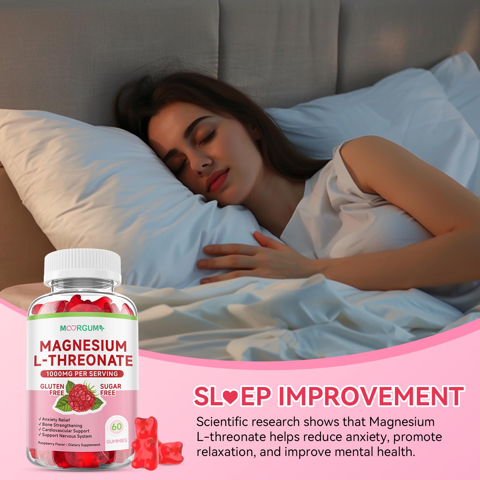 MOORGUMY Magnesium L-threonate Gummies – 1,000 mg | 60 Count | Memory & Sleep Support