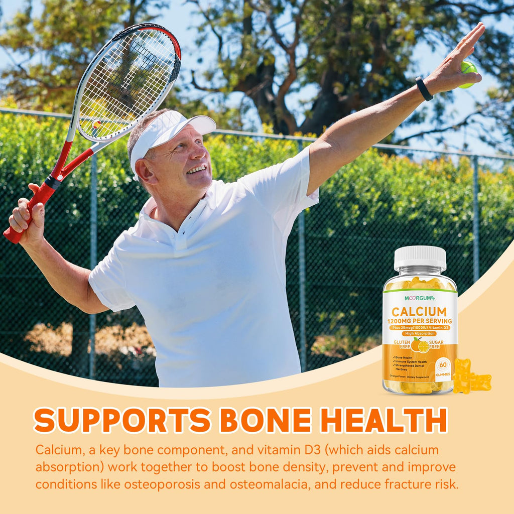 MOORGUMY Calcium Citrate Gummies 1200 mg & Vitamin D3 1000IU | Bone & Teeth Support (Orange) 60 Count