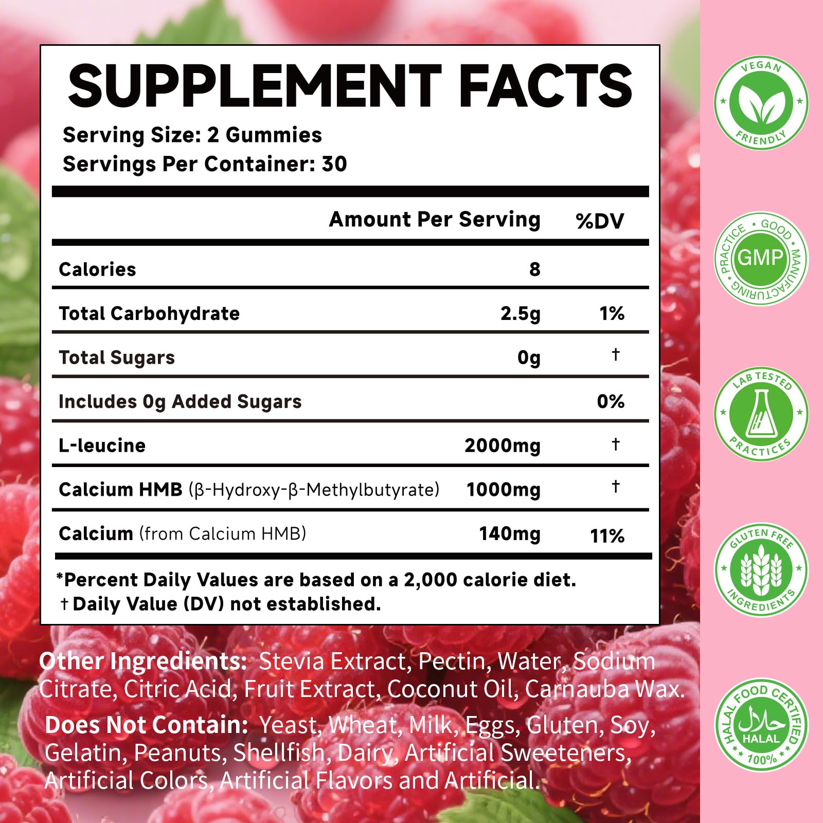 MOORGUMY HMB & L-Leucine Gummies – 2000mg L-Leucine, Calcium, Raspberry, 60 Count