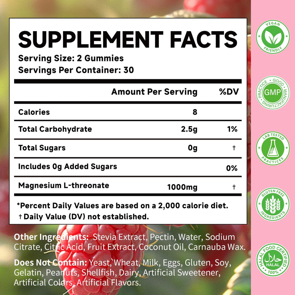 MOORGUMY Magnesium L-threonate, Memory Wellness, Cognitive Wellness and Zzz Support - High Absorption, 1,000mg Magnesium L-threonate Supplements, 120 Count Gummies