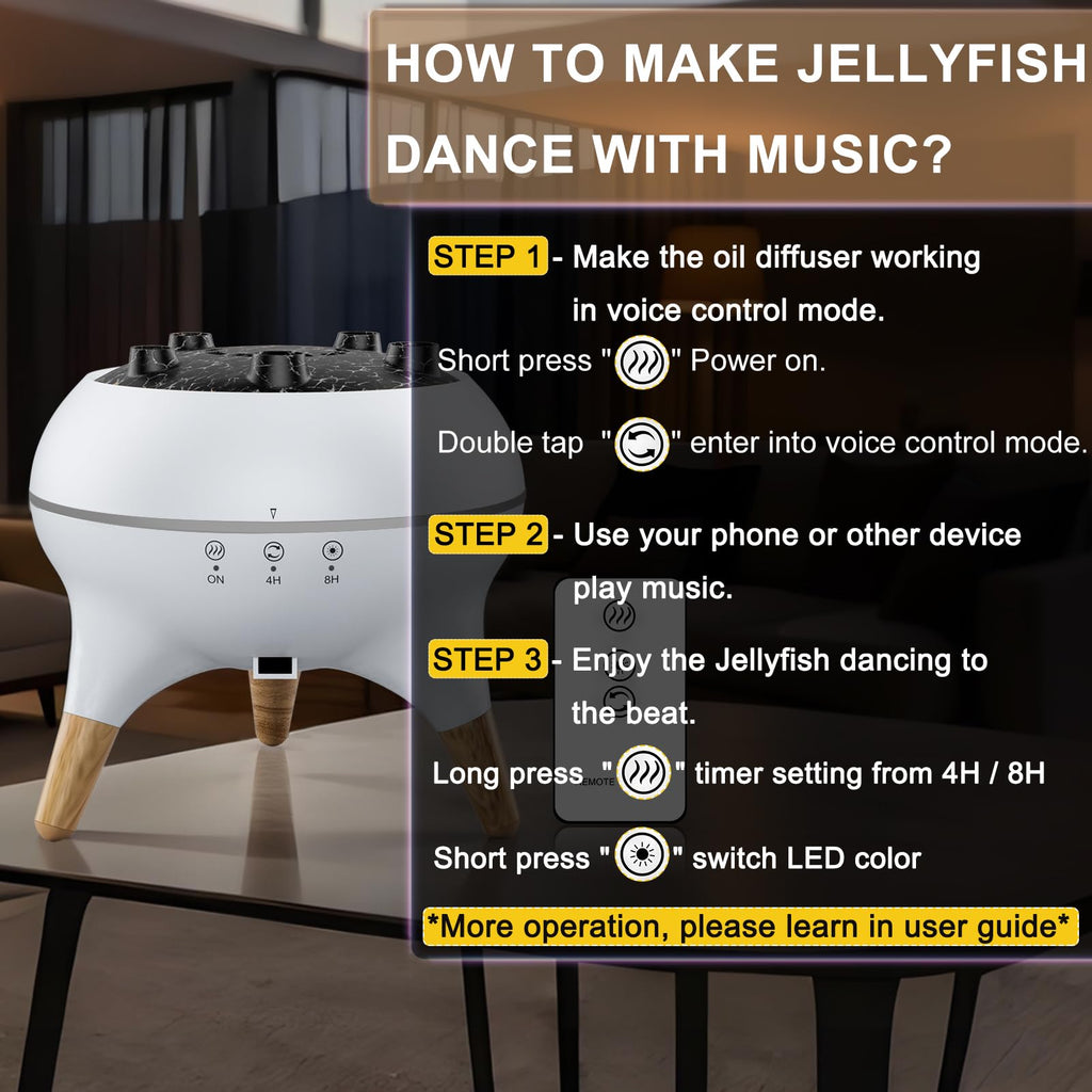 Morbou Jellyfish Diffuser with Music - 250ml + 2 Oils | 7 Color Lights