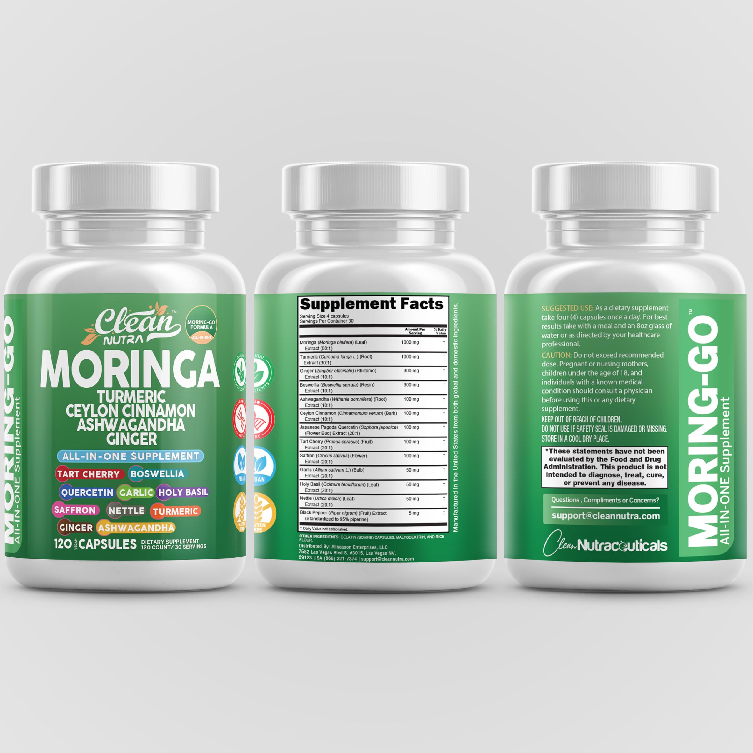 Moringa Powder Capsules + Turmeric Moringa Leaf – Clean Nutra Moring-Go