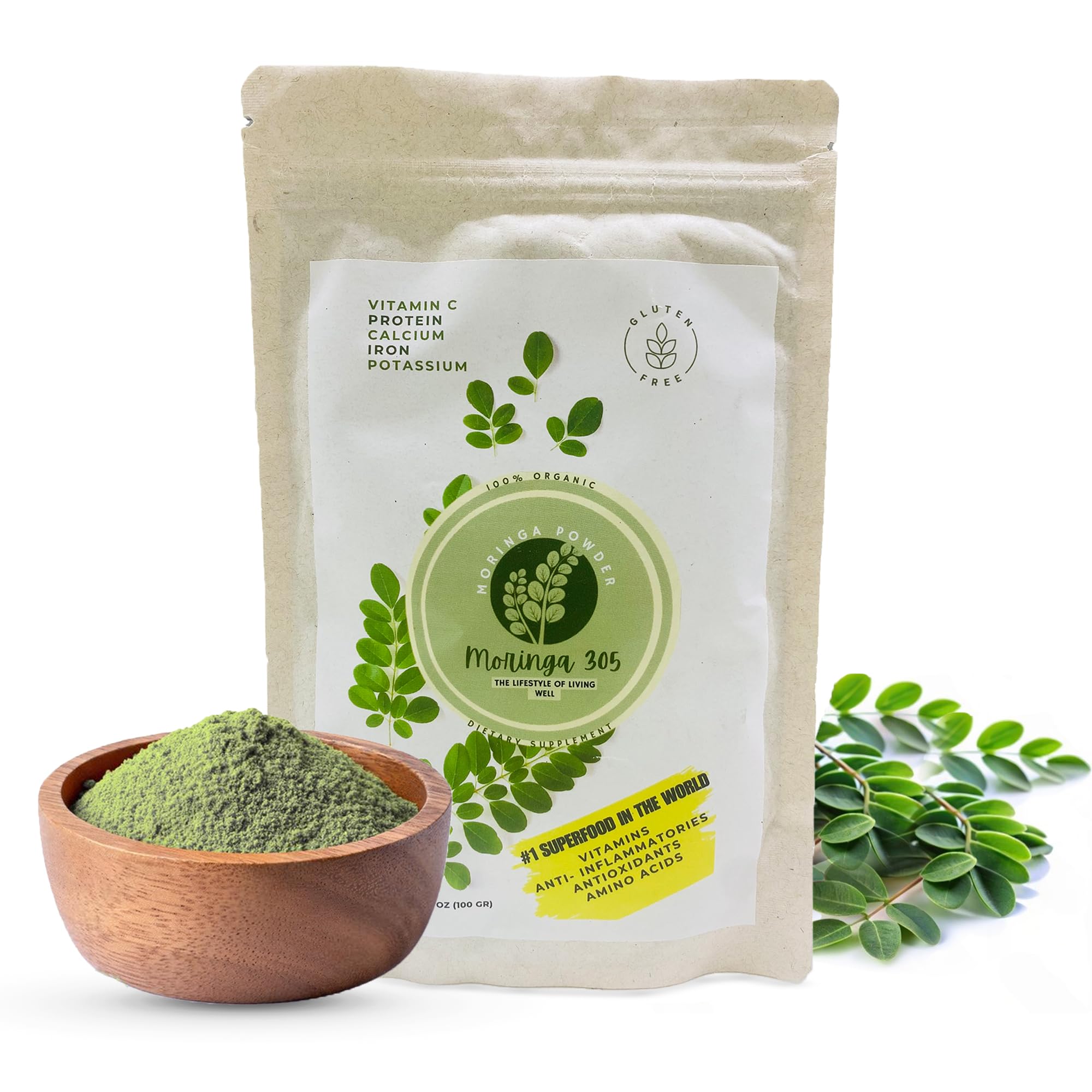 Moringa 305 Organic Moringa Leaf Powder – 100g | Vegan, Non-GMO, Gluten-Free