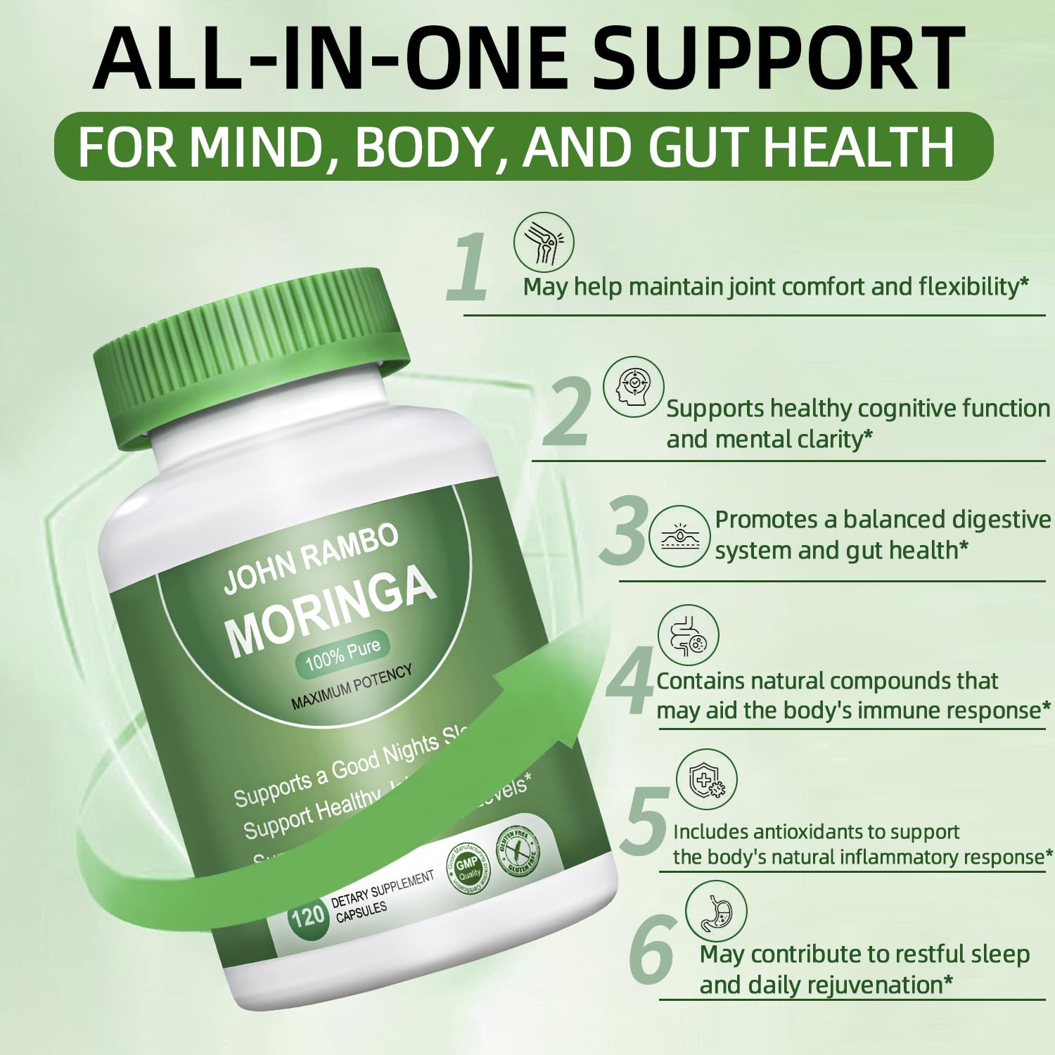 Moringa 1200 mg Capsules - 120 Count | Non-GMO Vegan Moringa Supplement