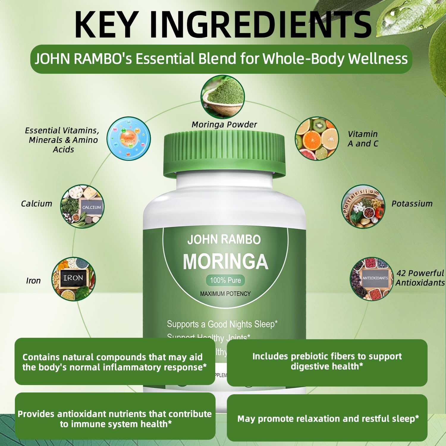 Moringa 1200 mg Capsules - 120 Count | Non-GMO Vegan Moringa Supplement
