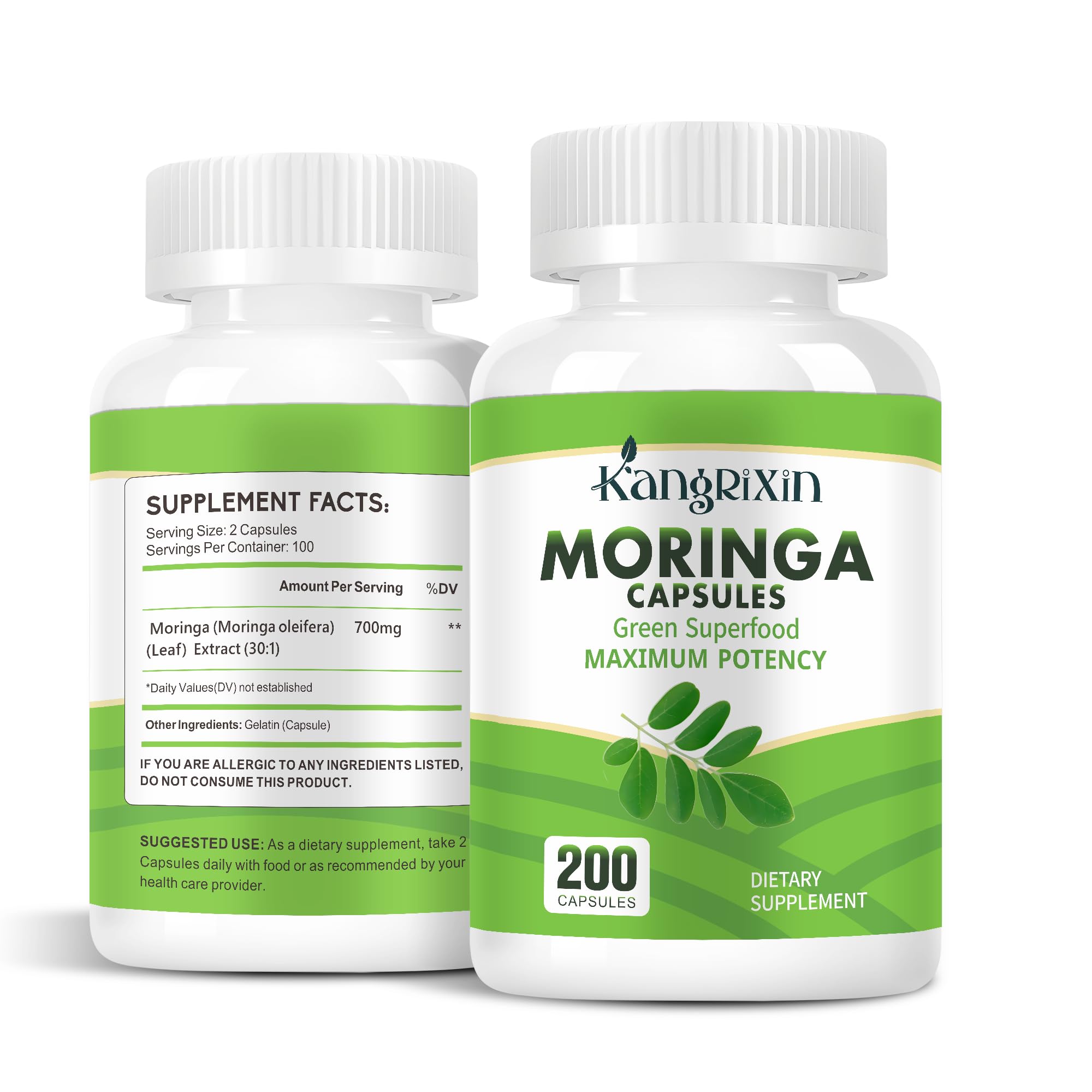 Moringa Capsules 200 Count | Pure Organic Moringa Oleifera | Non-GMO & Gluten Free