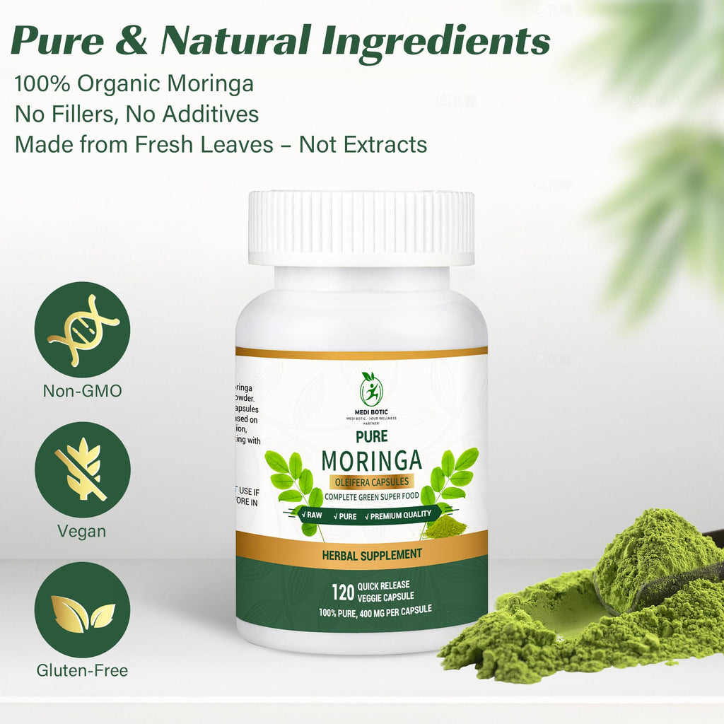Moringa Capsules 800mg – 120 Count | Energy, Immunity, Gut Health | Non-GMO & Gluten Free