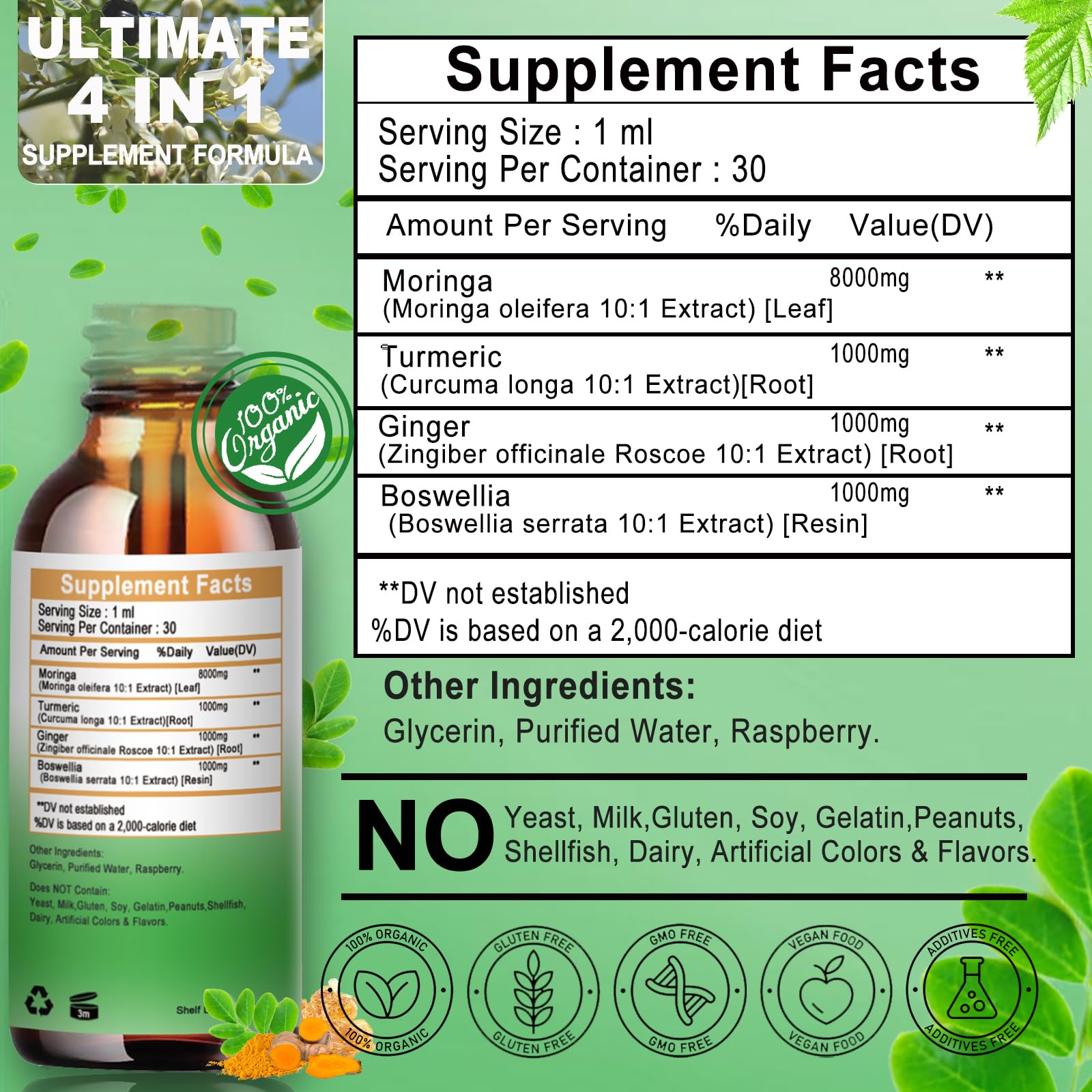 Moringa Drops – Organic Moringa Leaf Extract with Turmeric, Ginger & Boswellia
