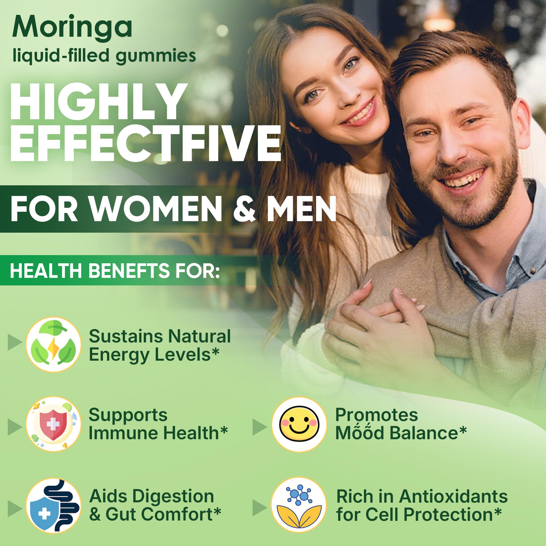 Moringa Gummies 1000mg - Sugar Free | 13-in-1 Superfood for Energy, Immunity, Skin
