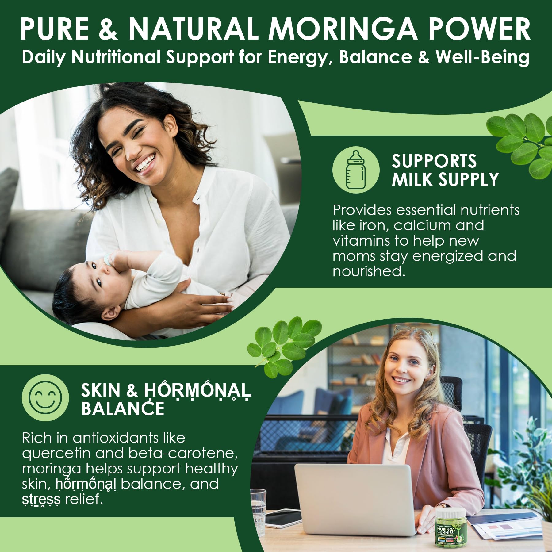 Moringa Gummies 1000mg - Sugar Free | 13-in-1 Superfood for Energy, Immunity, Skin