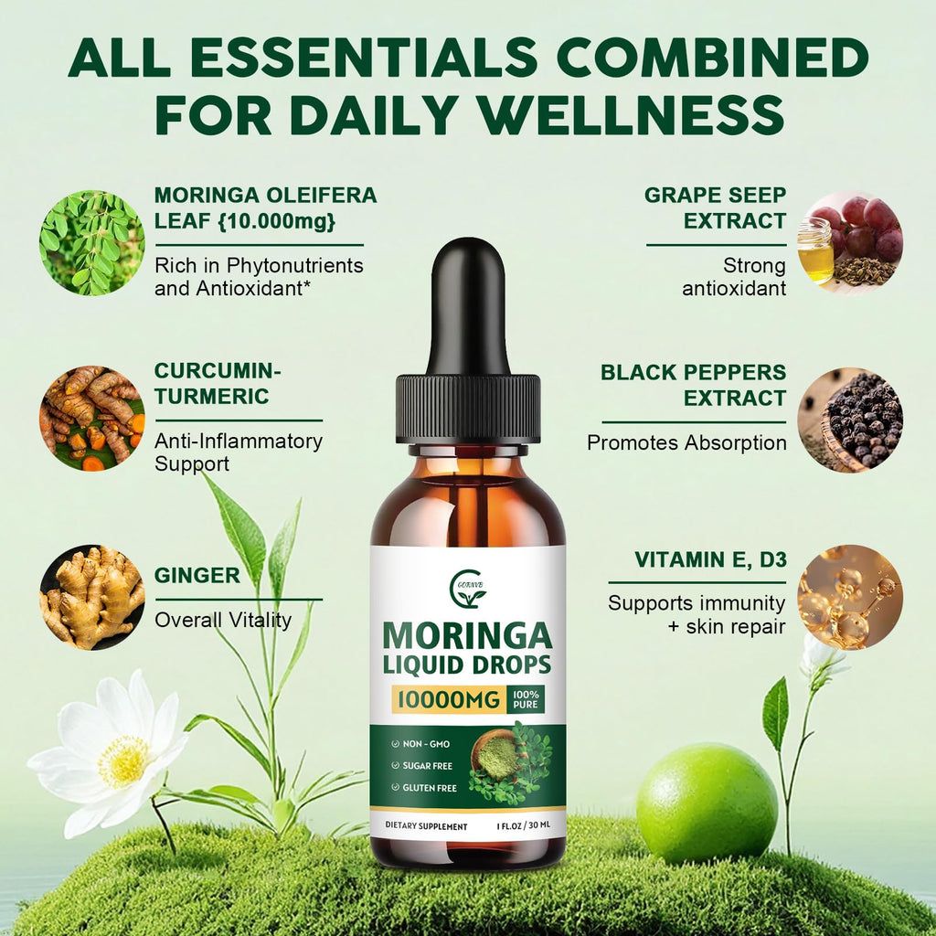 2 Pack Organic Moringa Liquid Drops with Turmeric & Black Pepper