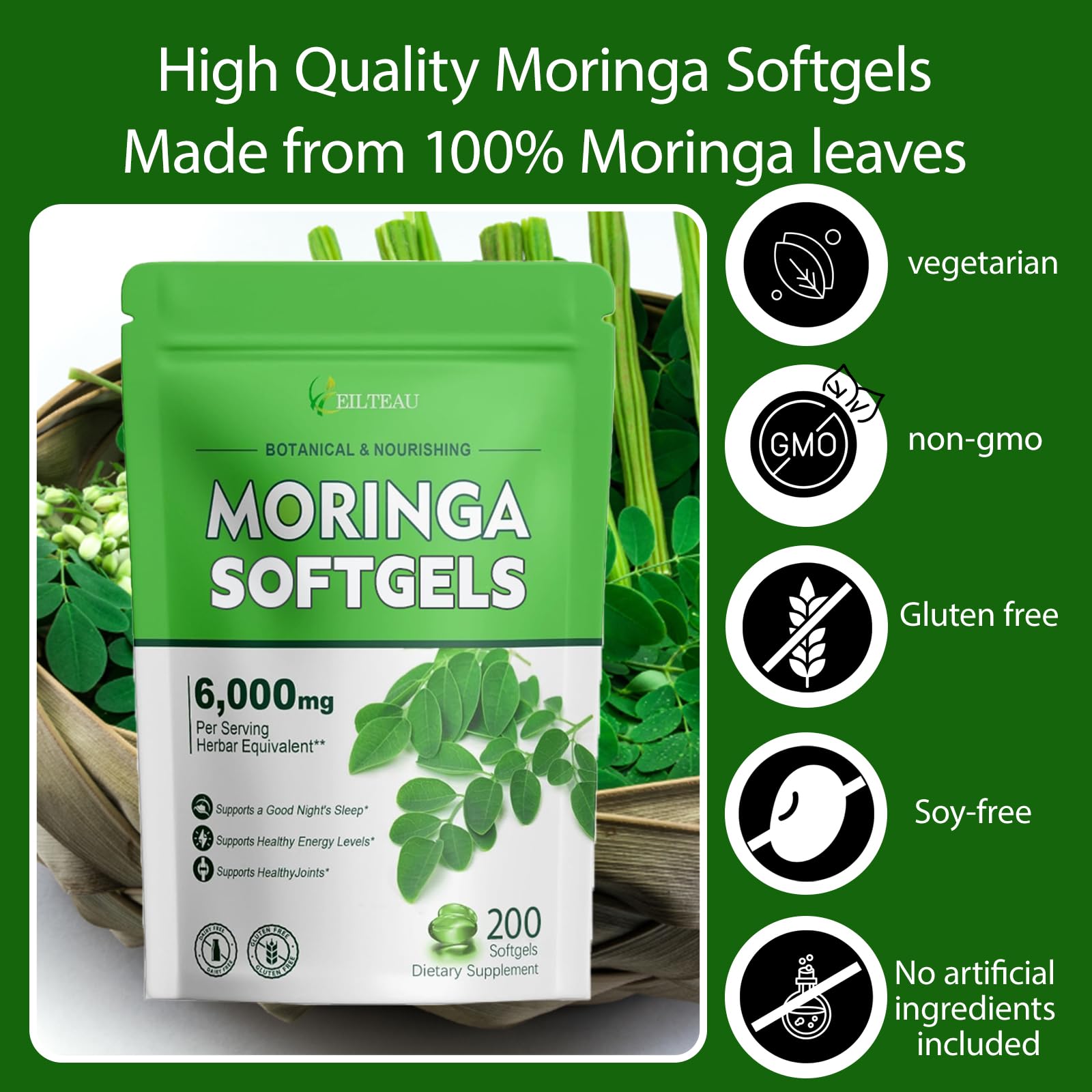 Moringa Capsules 200 Softgels | Pure Moringa Leaf Extracts, Energy, Skin & Gut Health, Rich in Antioxidants, Essential Vitamins & Amino Acids (1)