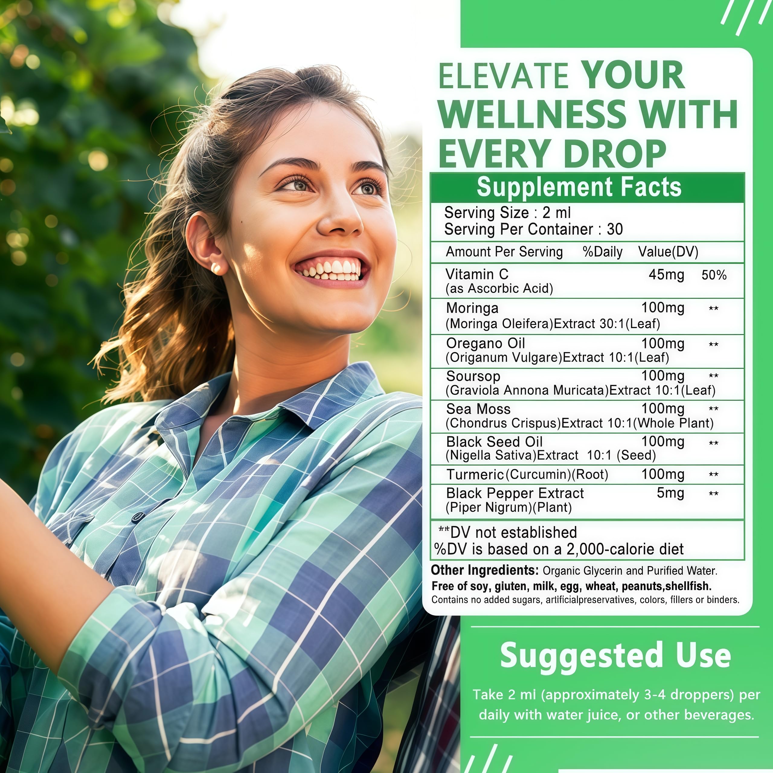 Moringa Liquid Drops — Organic High-Absorption Moringa Tincture with Soursop, Sea Moss & Black Seed Oil | Non-GMO, 30 Servings