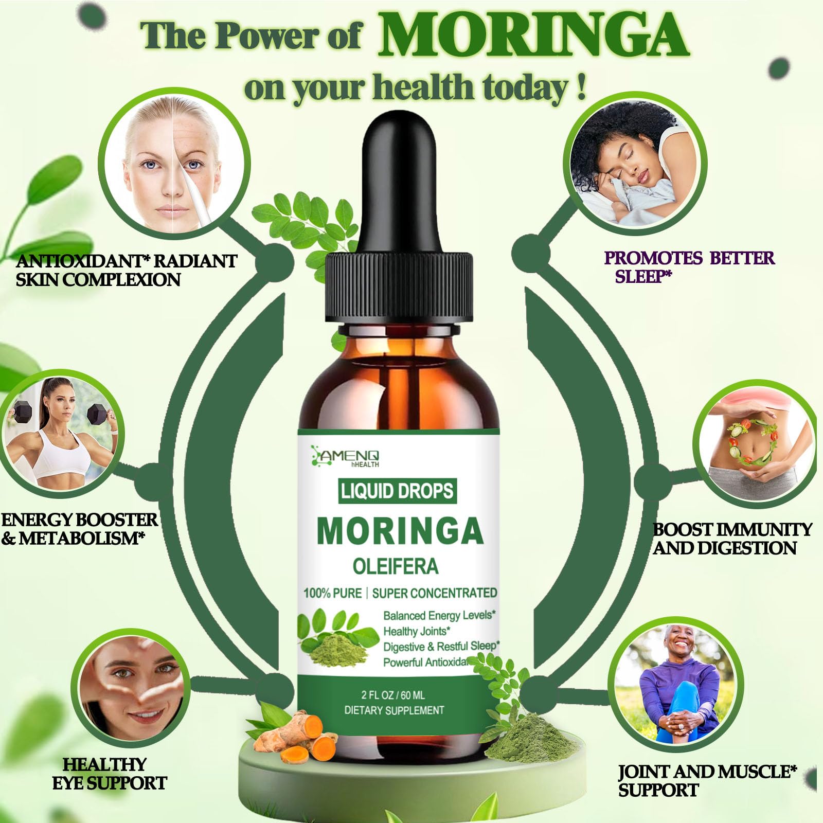 Pure Moringa Oleifera Liquid Drops with Turmeric & Black Pepper – Organic Moringa Supplement for Energy, Immunity, Skin, Joints & Gut