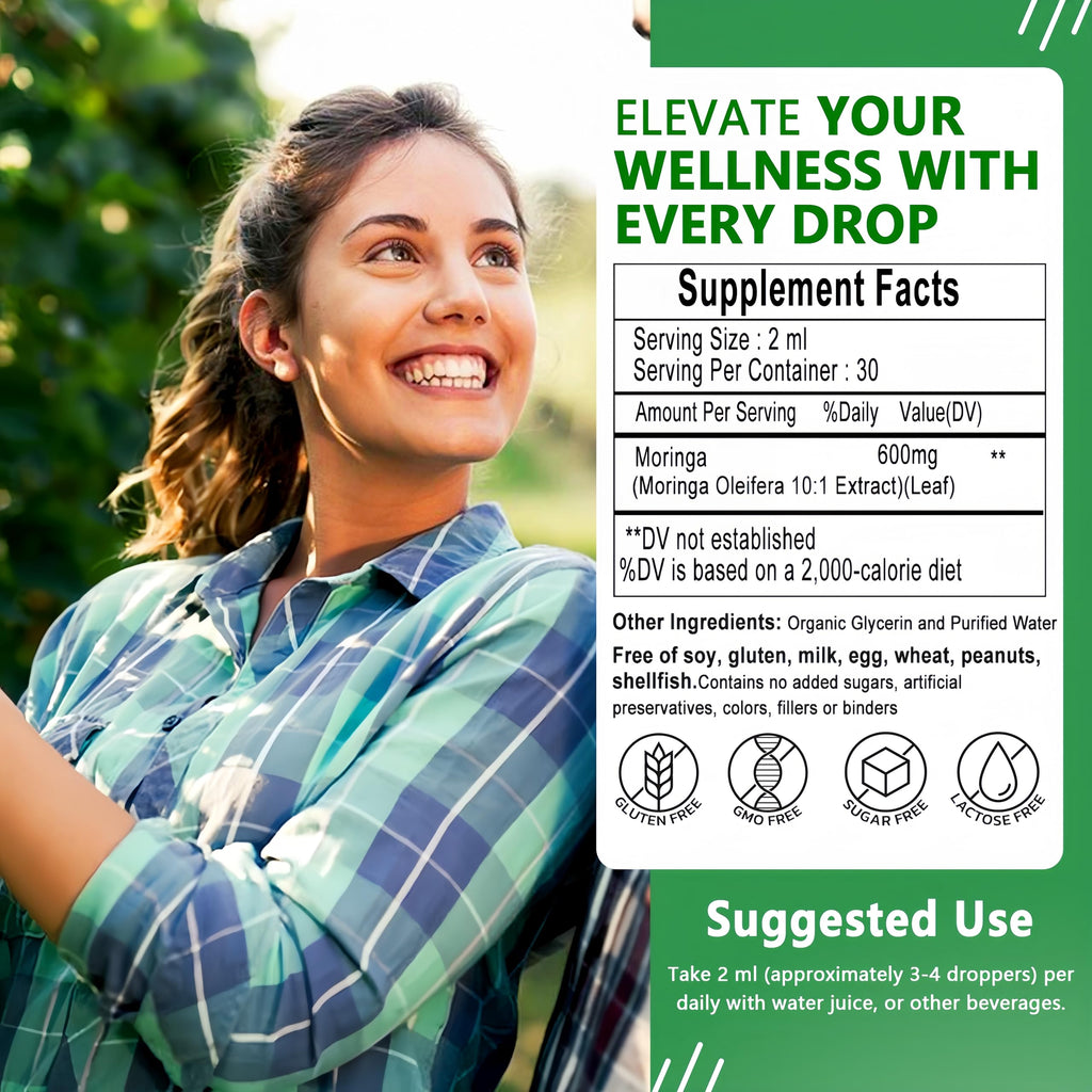 Pure Moringa Liquid Drops - Organic Moringa Oleifera, Immune & Energy